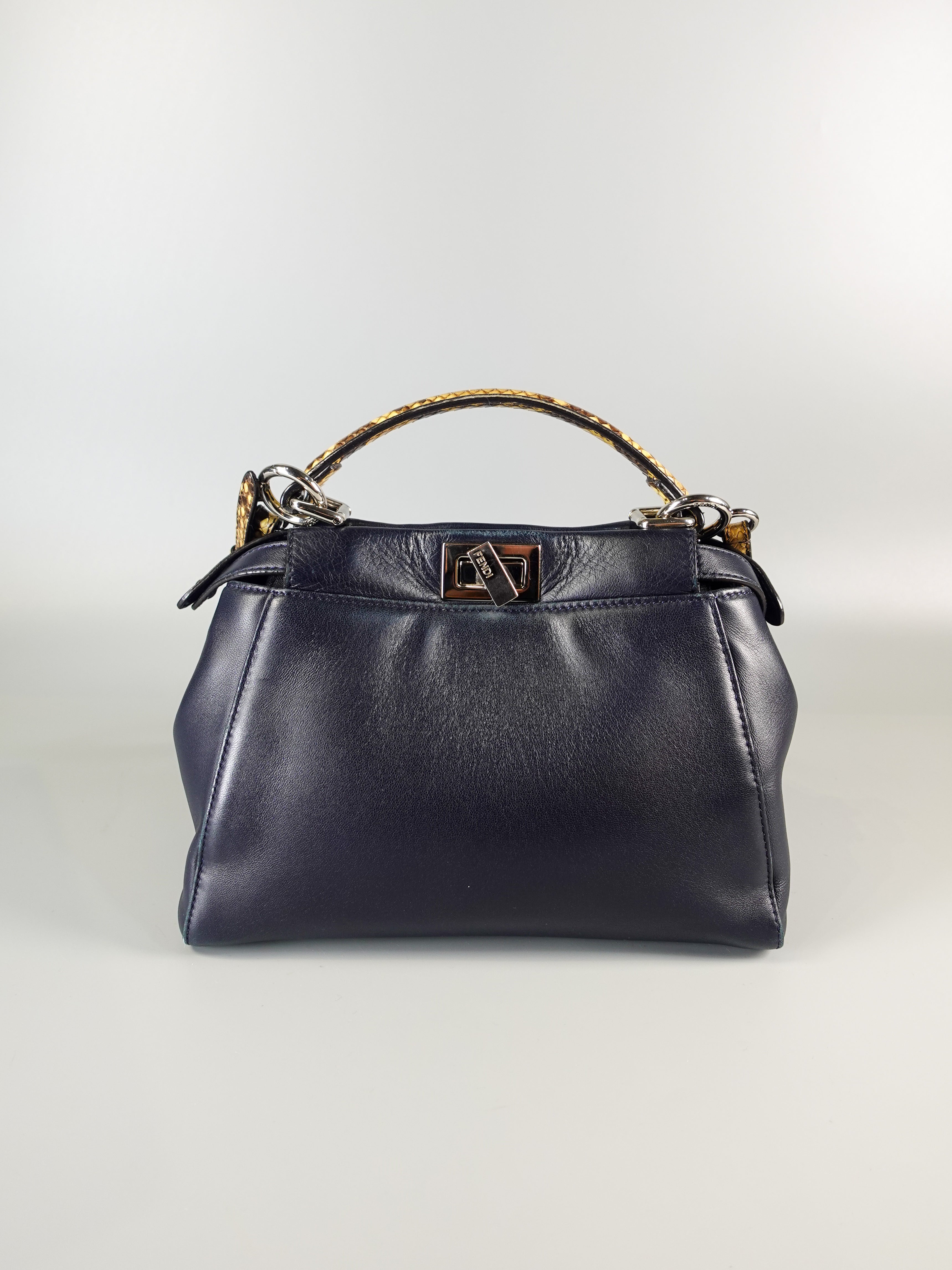 Mini Peekaboo in Navy Blue Leather with Python Top Handle | Purse Maison Luxury Bags Shop