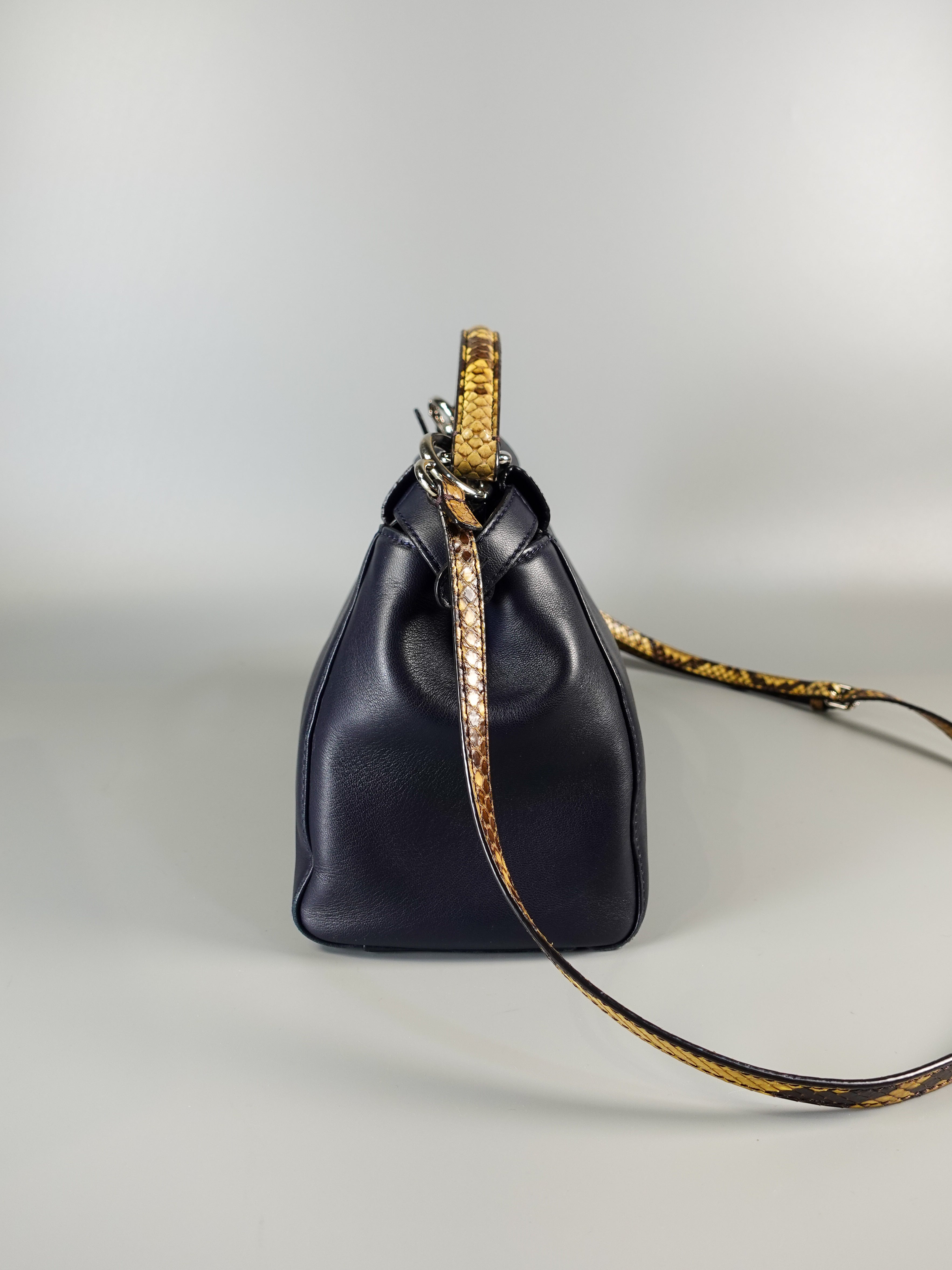 Mini Peekaboo in Navy Blue Leather with Python Top Handle | Purse Maison Luxury Bags Shop