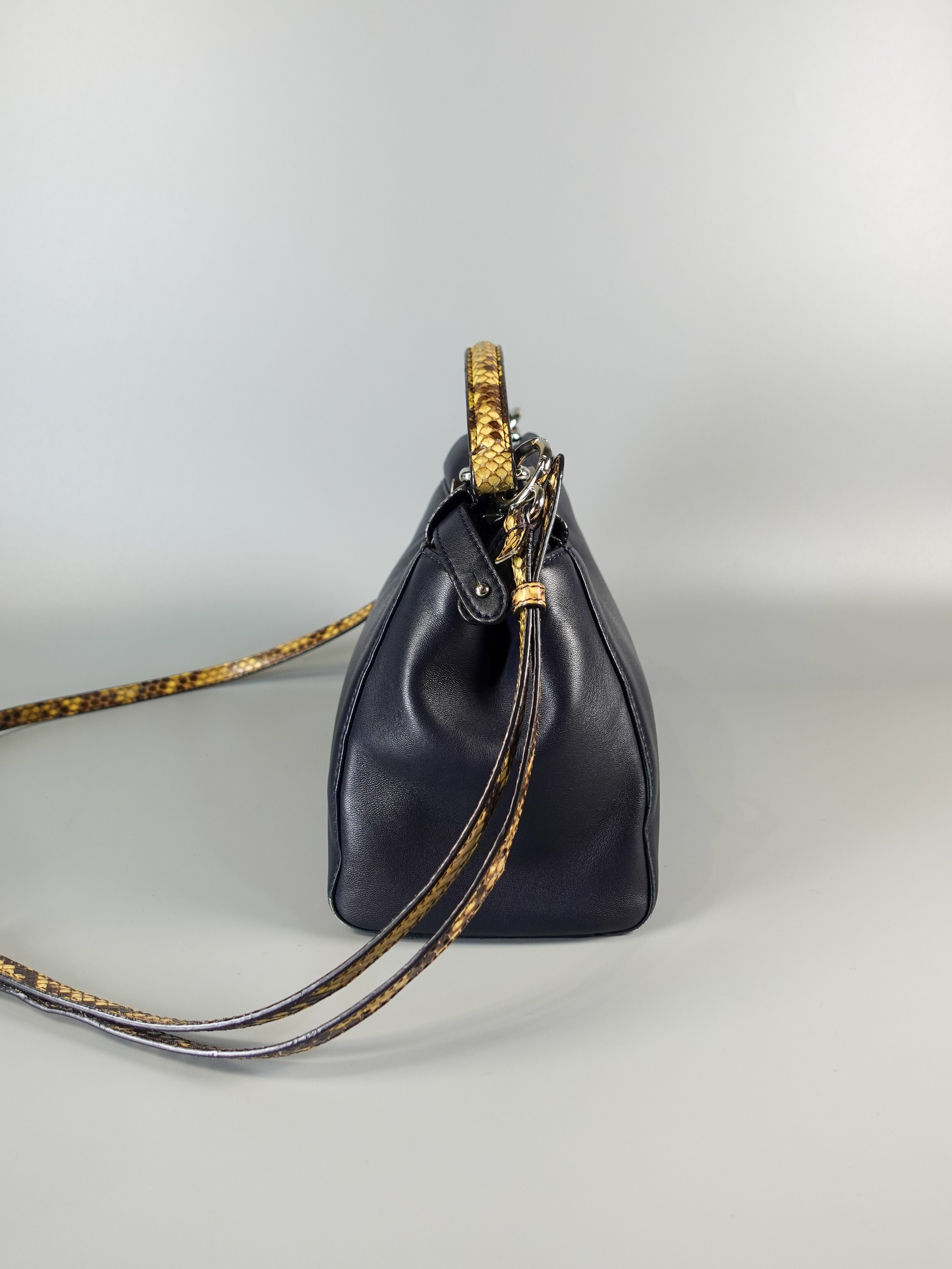 Mini Peekaboo in Navy Blue Leather with Python Top Handle | Purse Maison Luxury Bags Shop