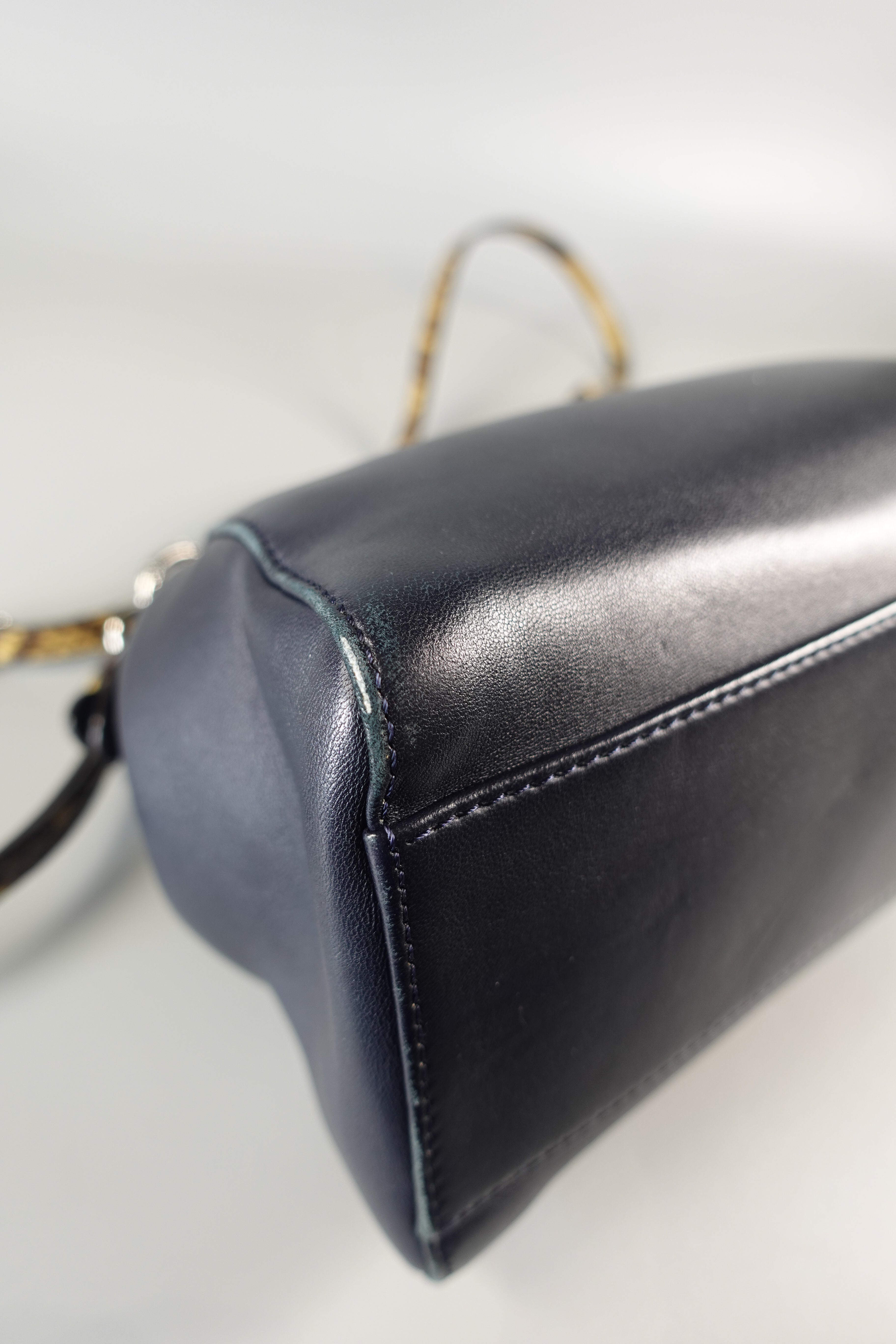 Mini Peekaboo in Navy Blue Leather with Python Top Handle | Purse Maison Luxury Bags Shop