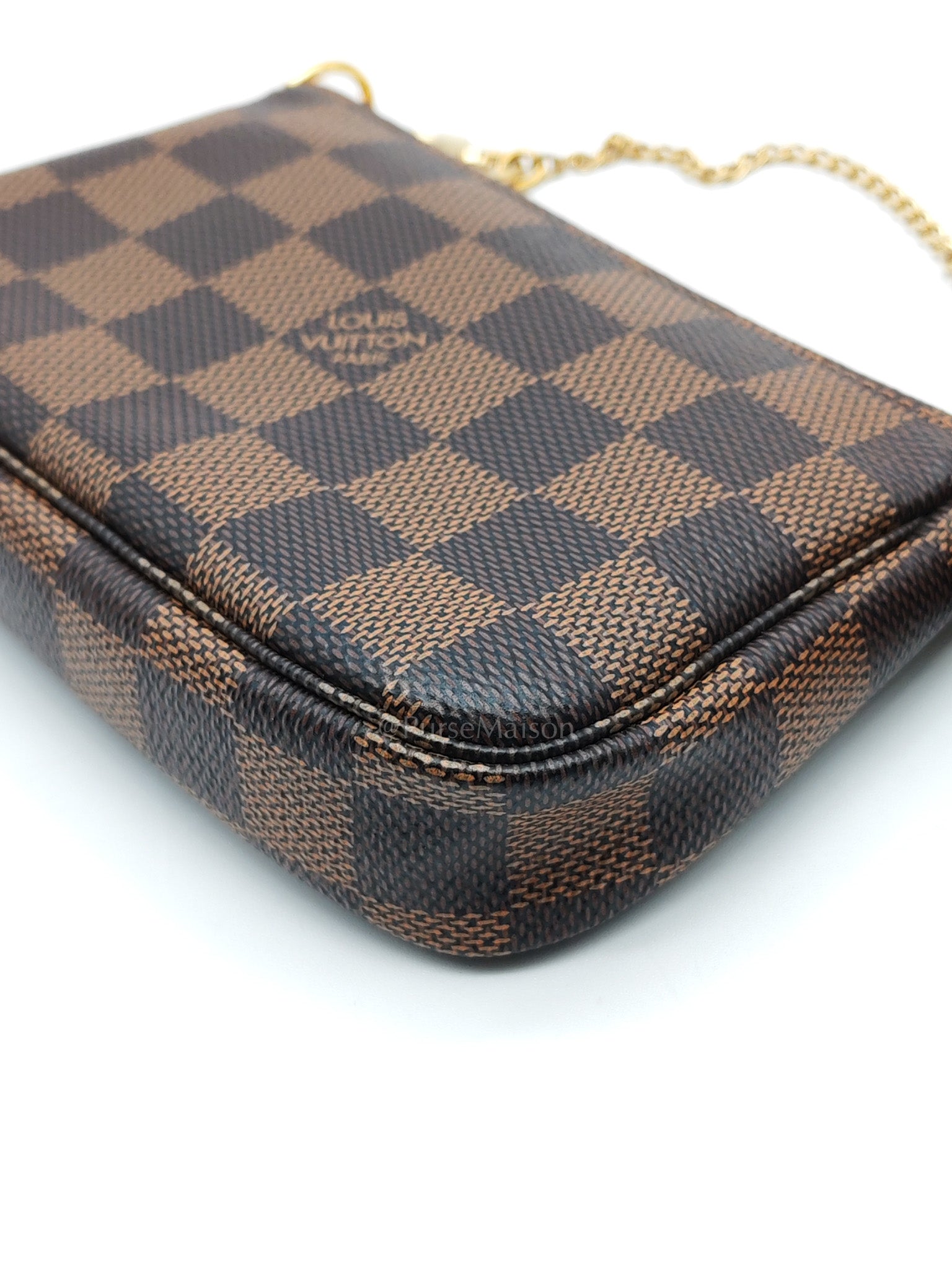 Mini Pochette in Damier Ebene Canvas & Gold Hardware (Datecode: SF1211) | Purse Maison Luxury Bags Shop