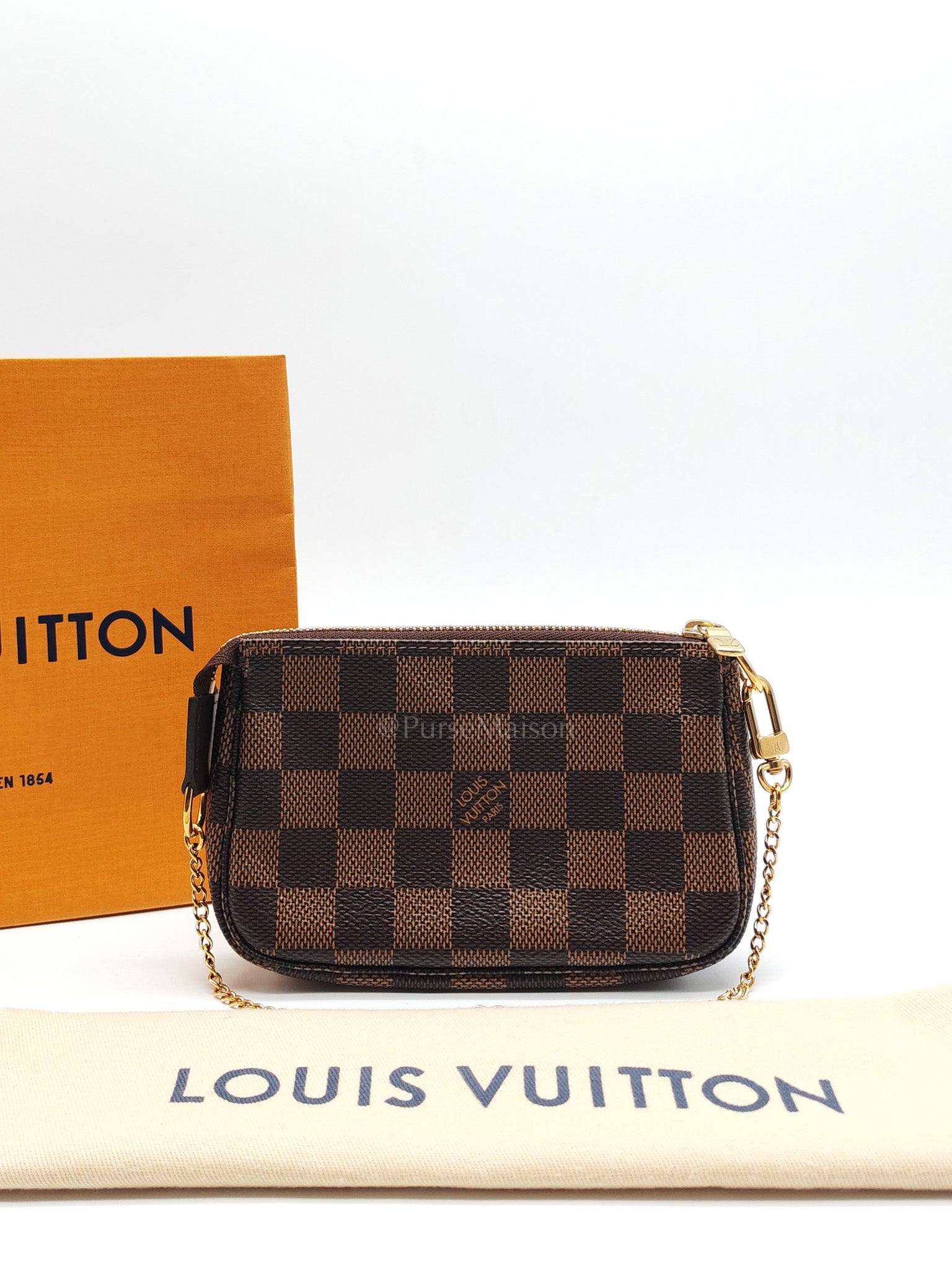 Mini Pochette in Damier Ebene Canvas & Gold Hardware (Datecode: SF1211) | Purse Maison Luxury Bags Shop