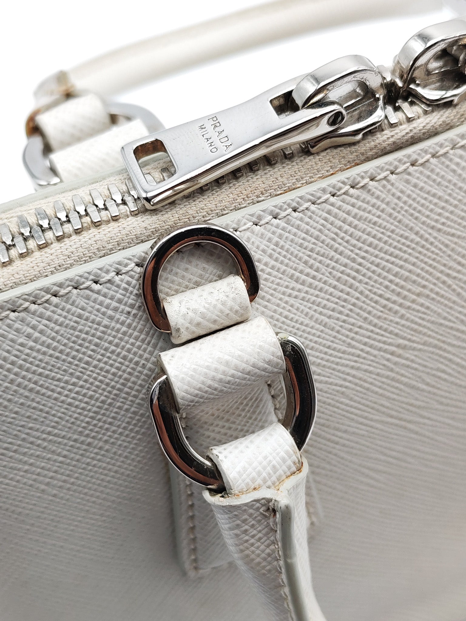 Mini Promenade Crossbody Bag in Off White Saffiano Leather & Silver Hardware | Purse Maison Luxury Bags Shop