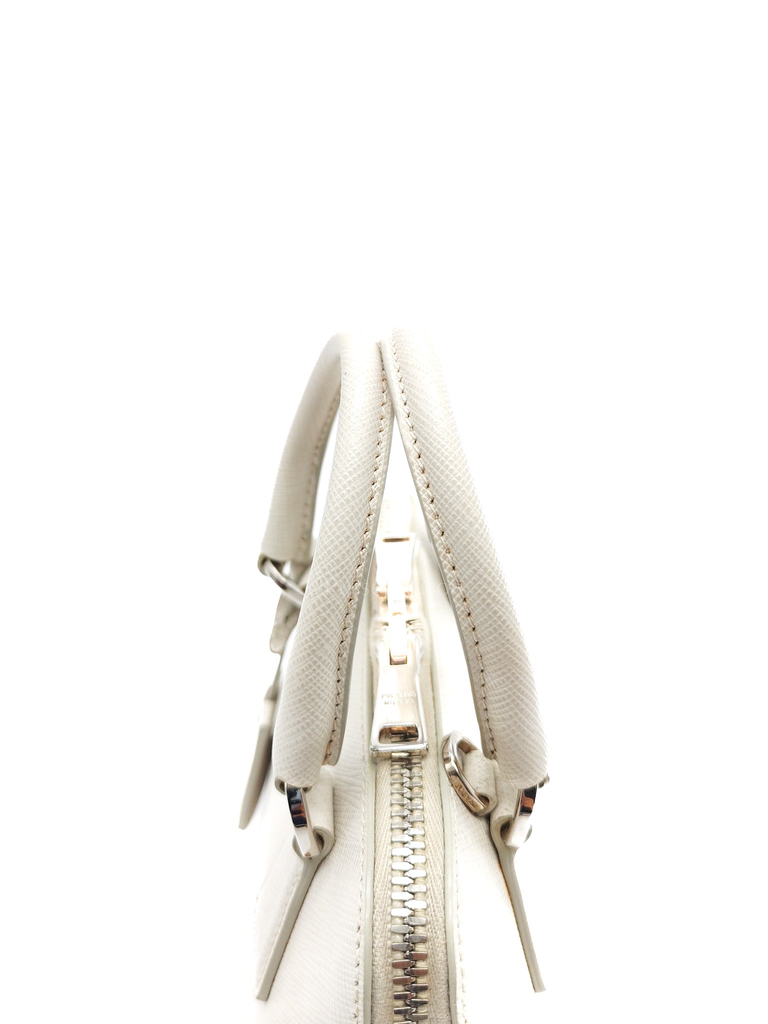 Mini Promenade Crossbody Bag in Off White Saffiano Leather & Silver Hardware | Purse Maison Luxury Bags Shop