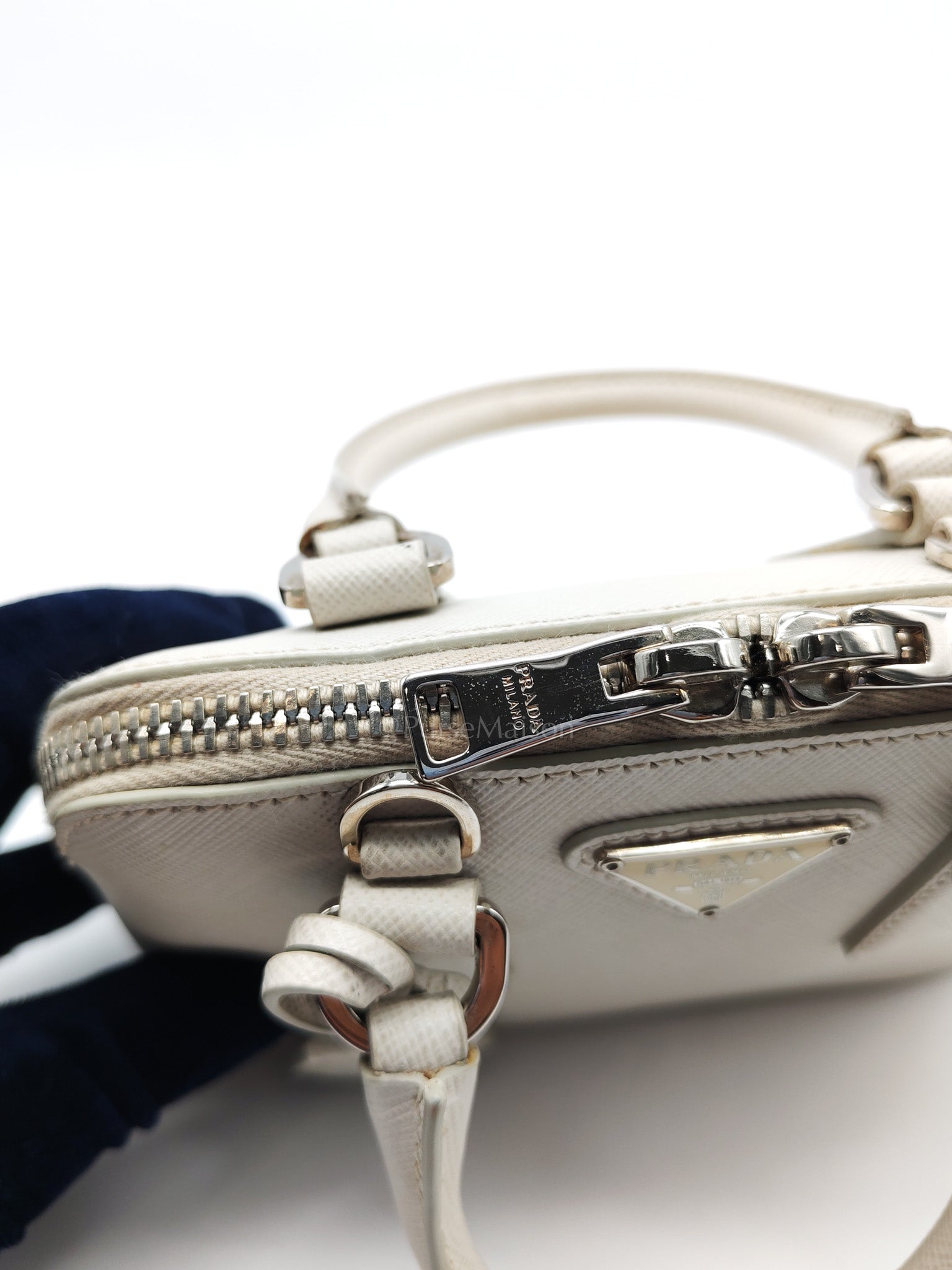 Mini Promenade Crossbody Bag in Off White Saffiano Leather & Silver Hardware | Purse Maison Luxury Bags Shop