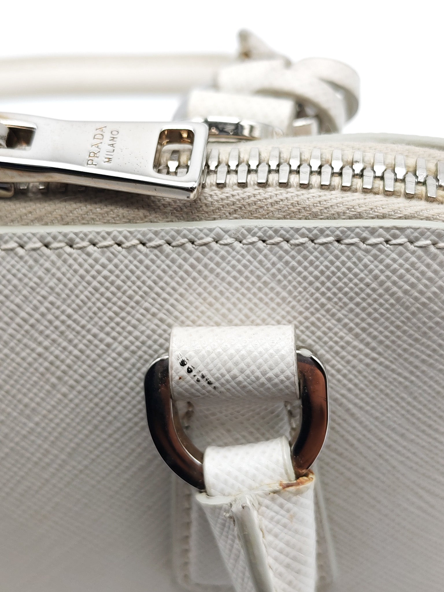 Mini Promenade Crossbody Bag in Off White Saffiano Leather & Silver Hardware | Purse Maison Luxury Bags Shop