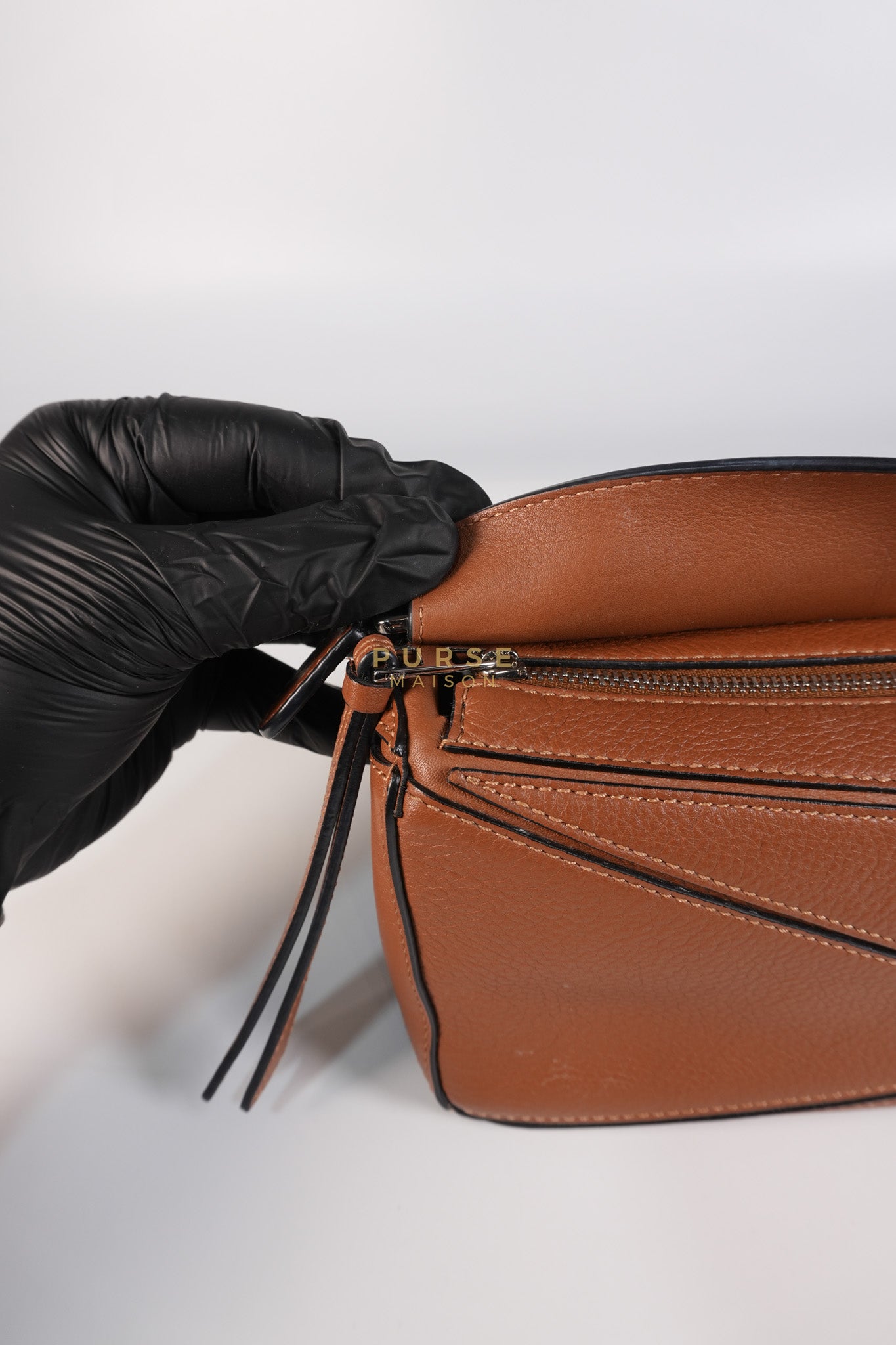 Mini Puzzle Bag in Tan Grained Calfskin | Purse Maison Luxury Bags Shop