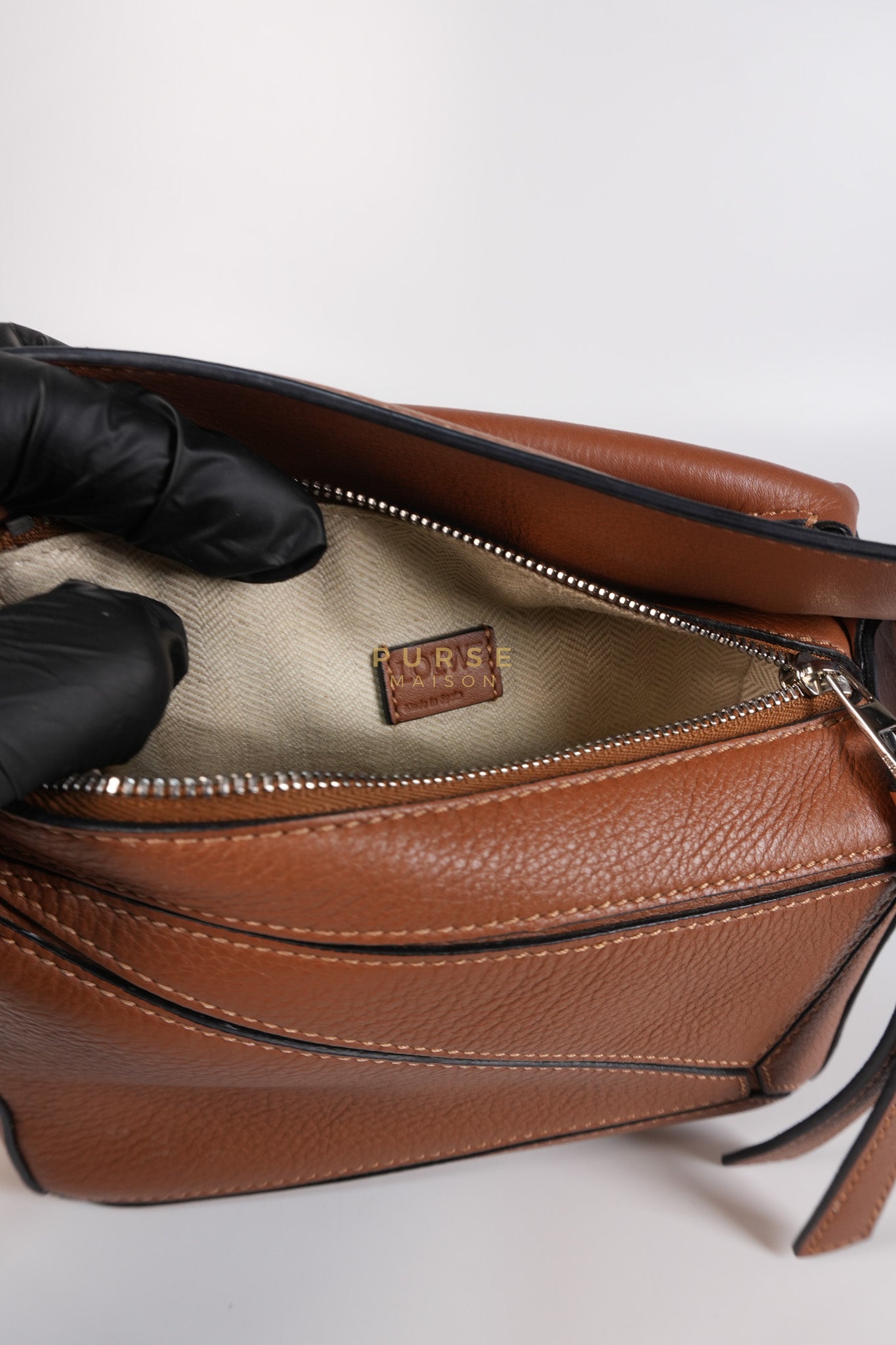 Mini Puzzle Bag in Tan Grained Calfskin | Purse Maison Luxury Bags Shop