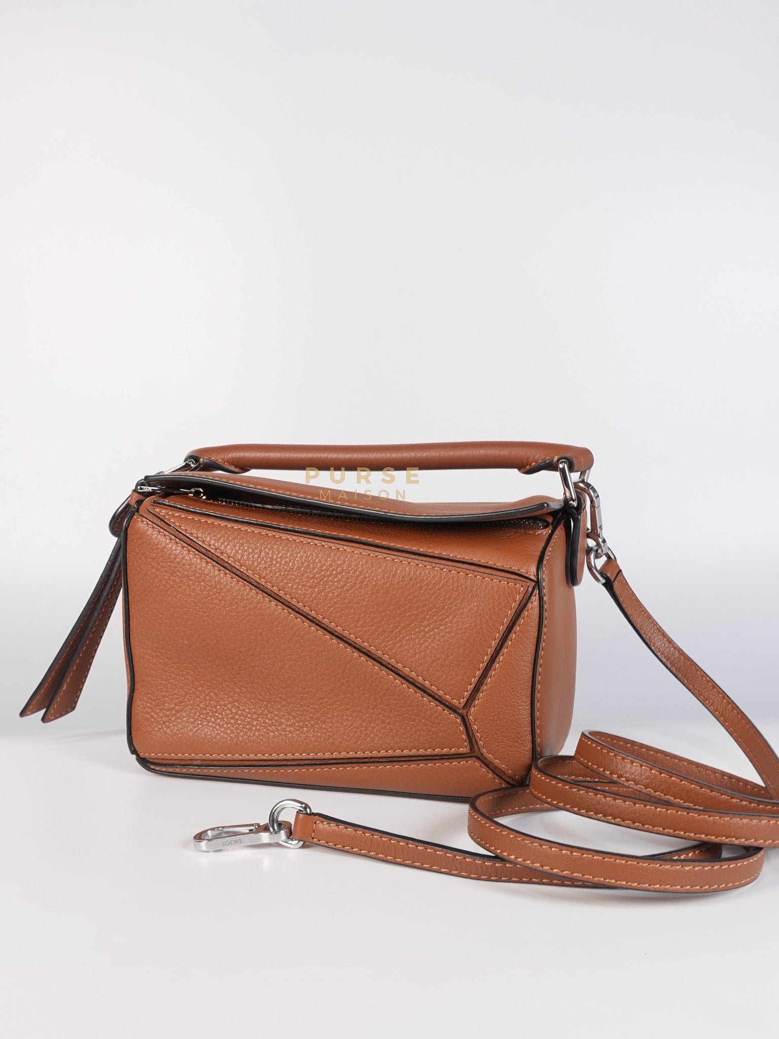 Mini Puzzle Bag in Tan Grained Calfskin | Purse Maison Luxury Bags Shop