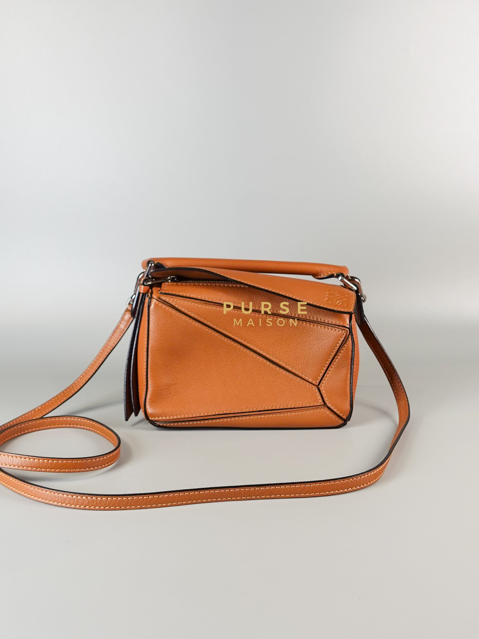 Mini Puzzle Bag in Tan Grained Calfskin | Purse Maison Luxury Bags Shop