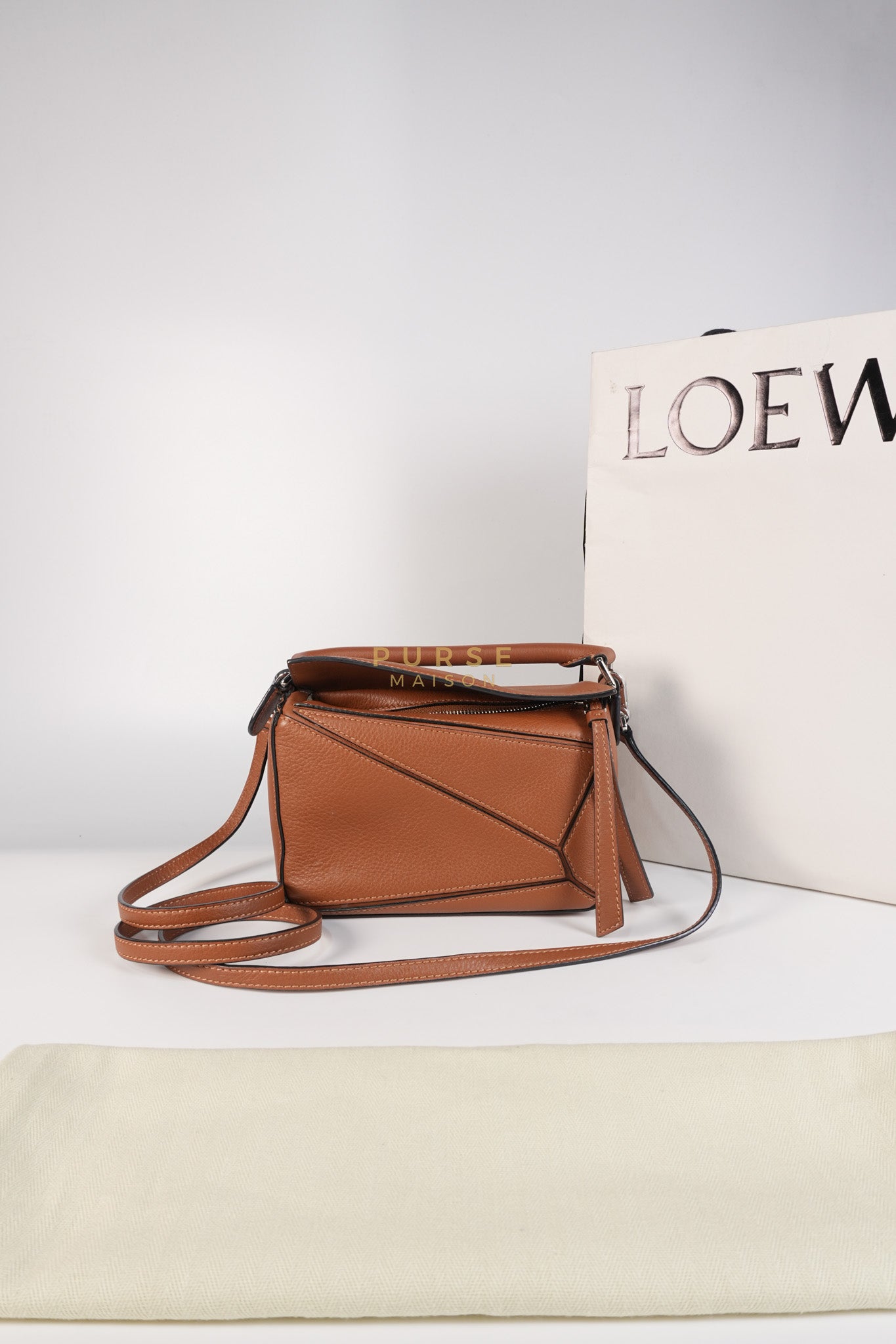 Mini Puzzle Bag in Tan Grained Calfskin | Purse Maison Luxury Bags Shop