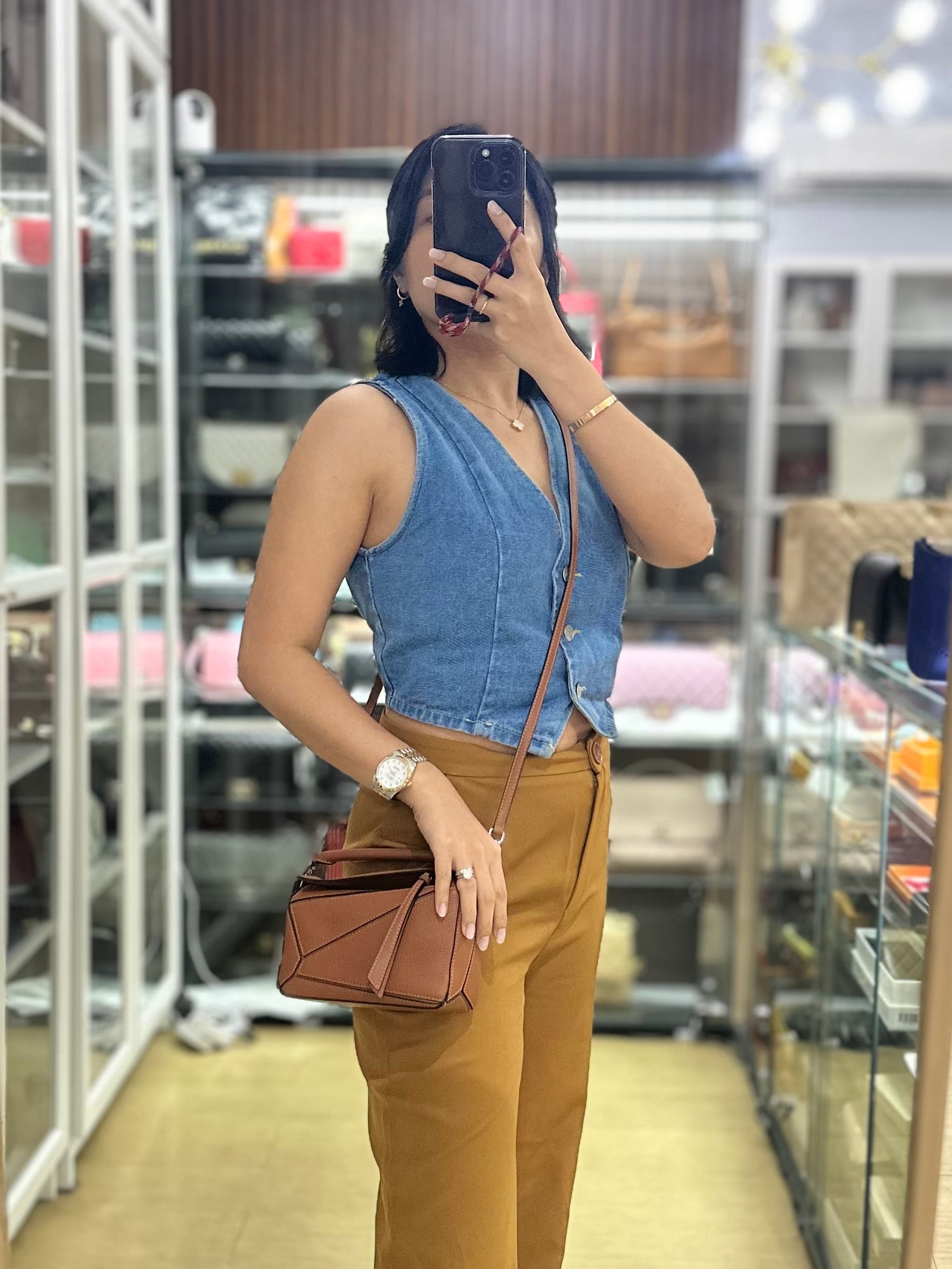 Mini Puzzle Bag in Tan Grained Calfskin | Purse Maison Luxury Bags Shop