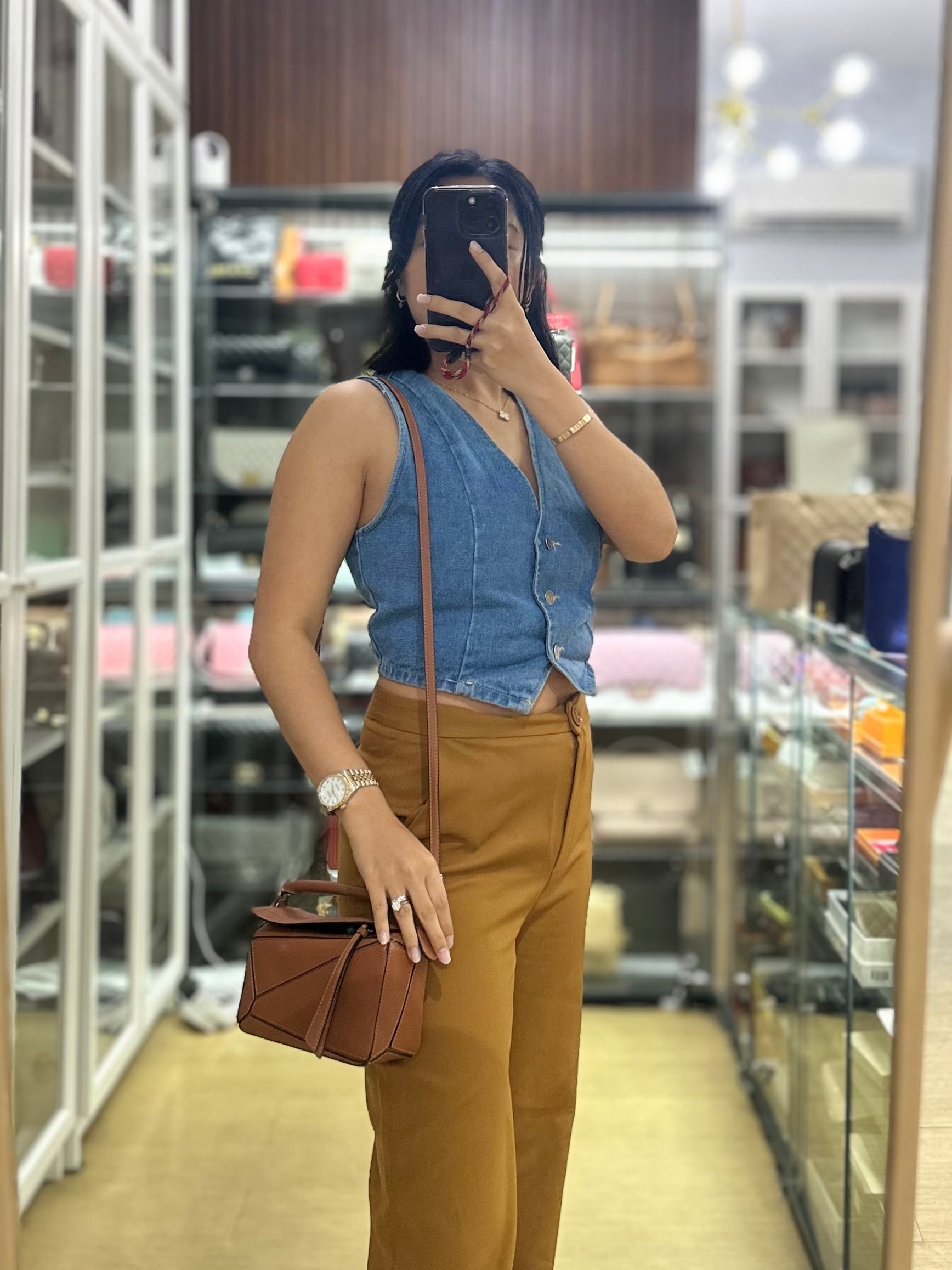 Mini Puzzle Bag in Tan Grained Calfskin | Purse Maison Luxury Bags Shop