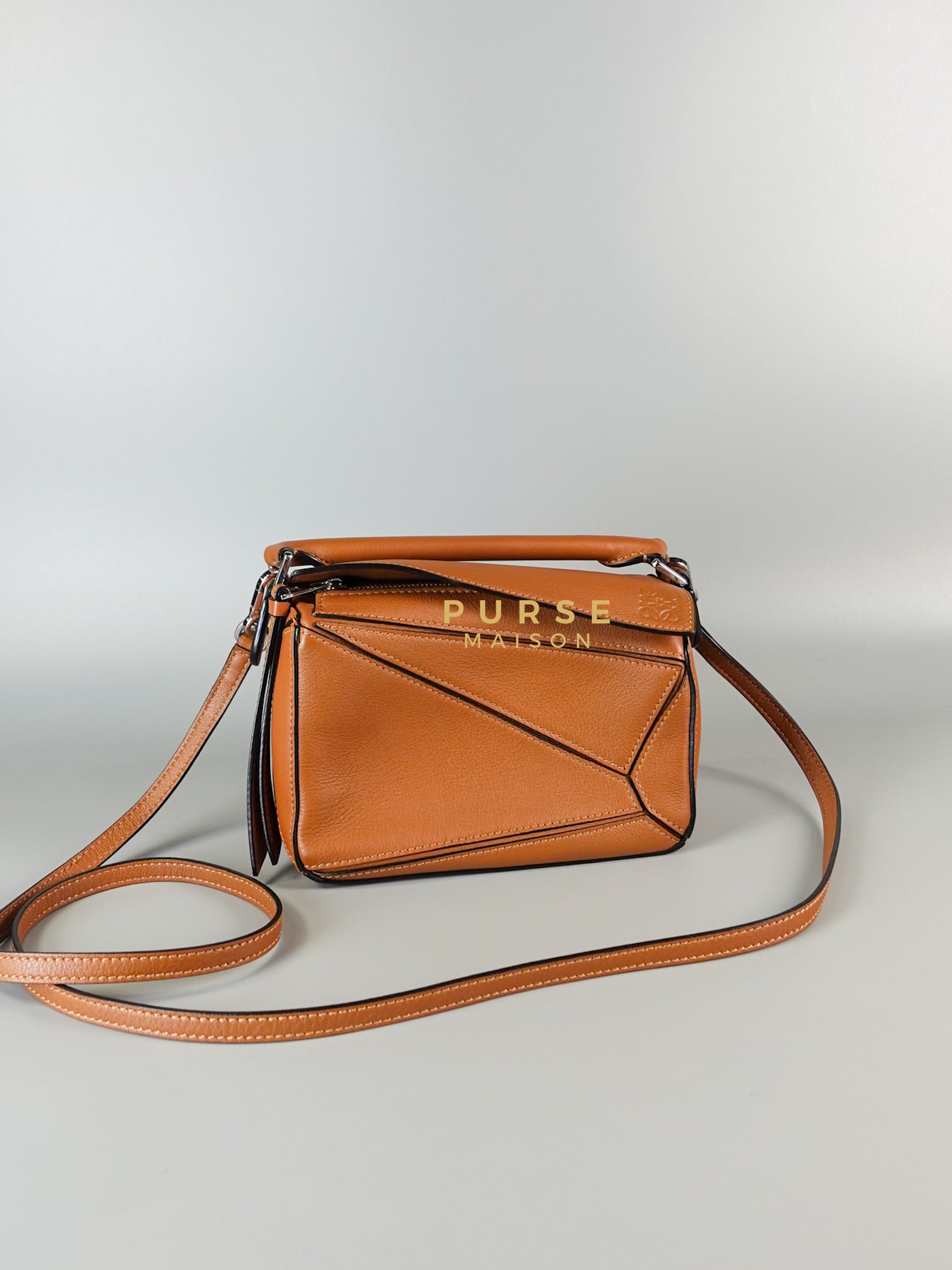 Mini Puzzle Bag in Tan Grained Calfskin | Purse Maison Luxury Bags Shop