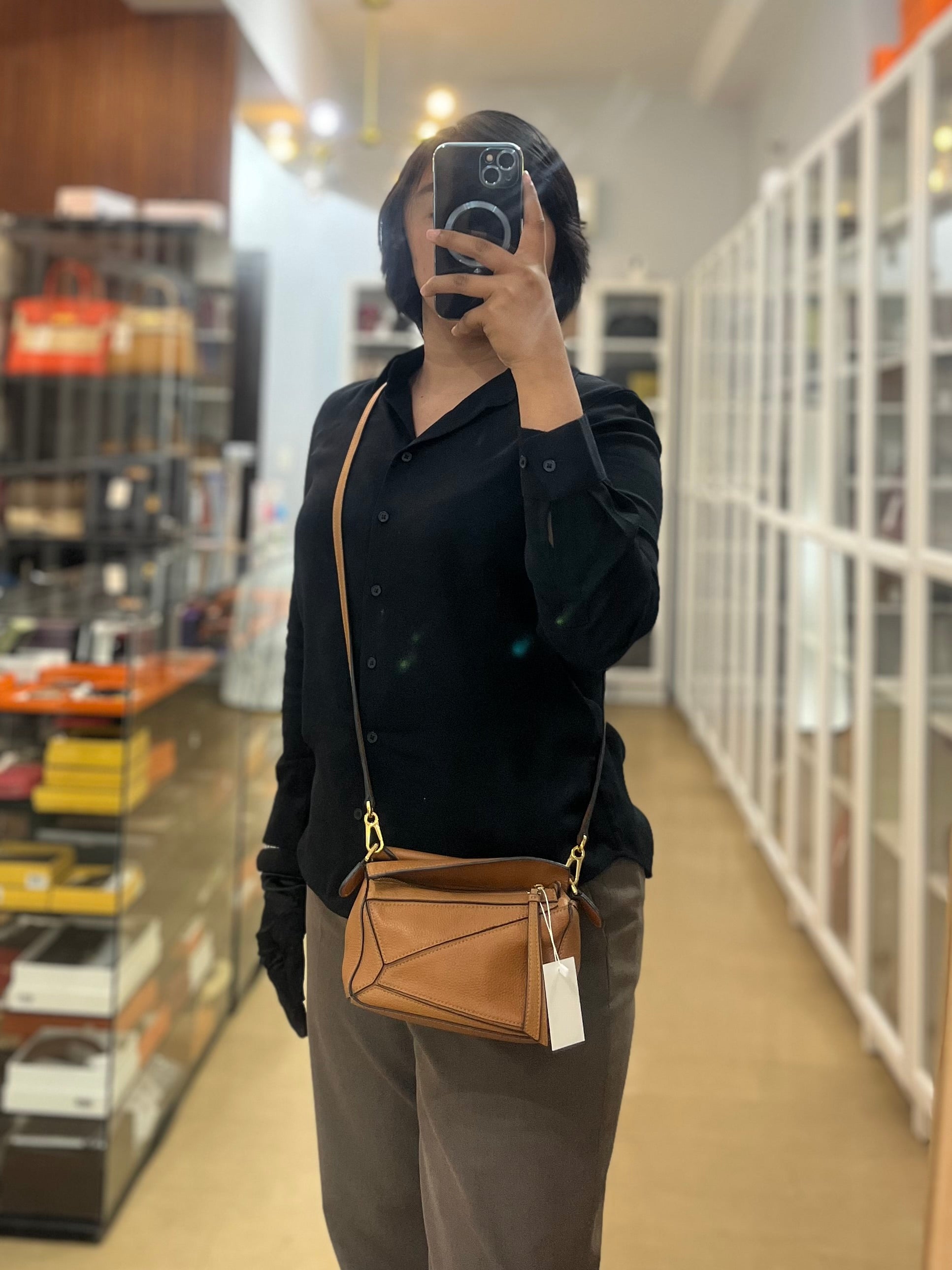 Mini Puzzle Caramel Tan Calfskin | Purse Maison Luxury Bags Shop