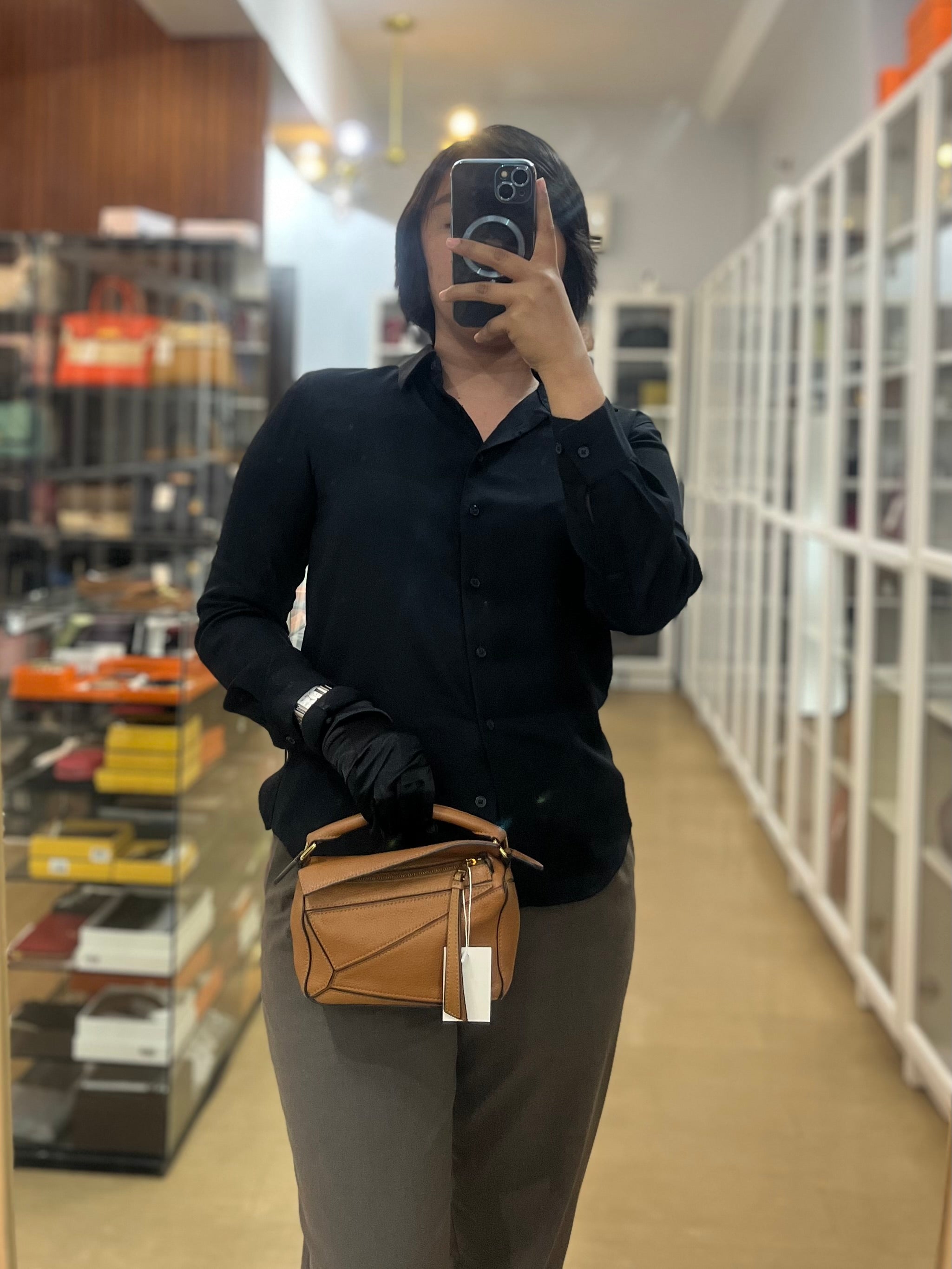 Mini Puzzle Caramel Tan Calfskin | Purse Maison Luxury Bags Shop