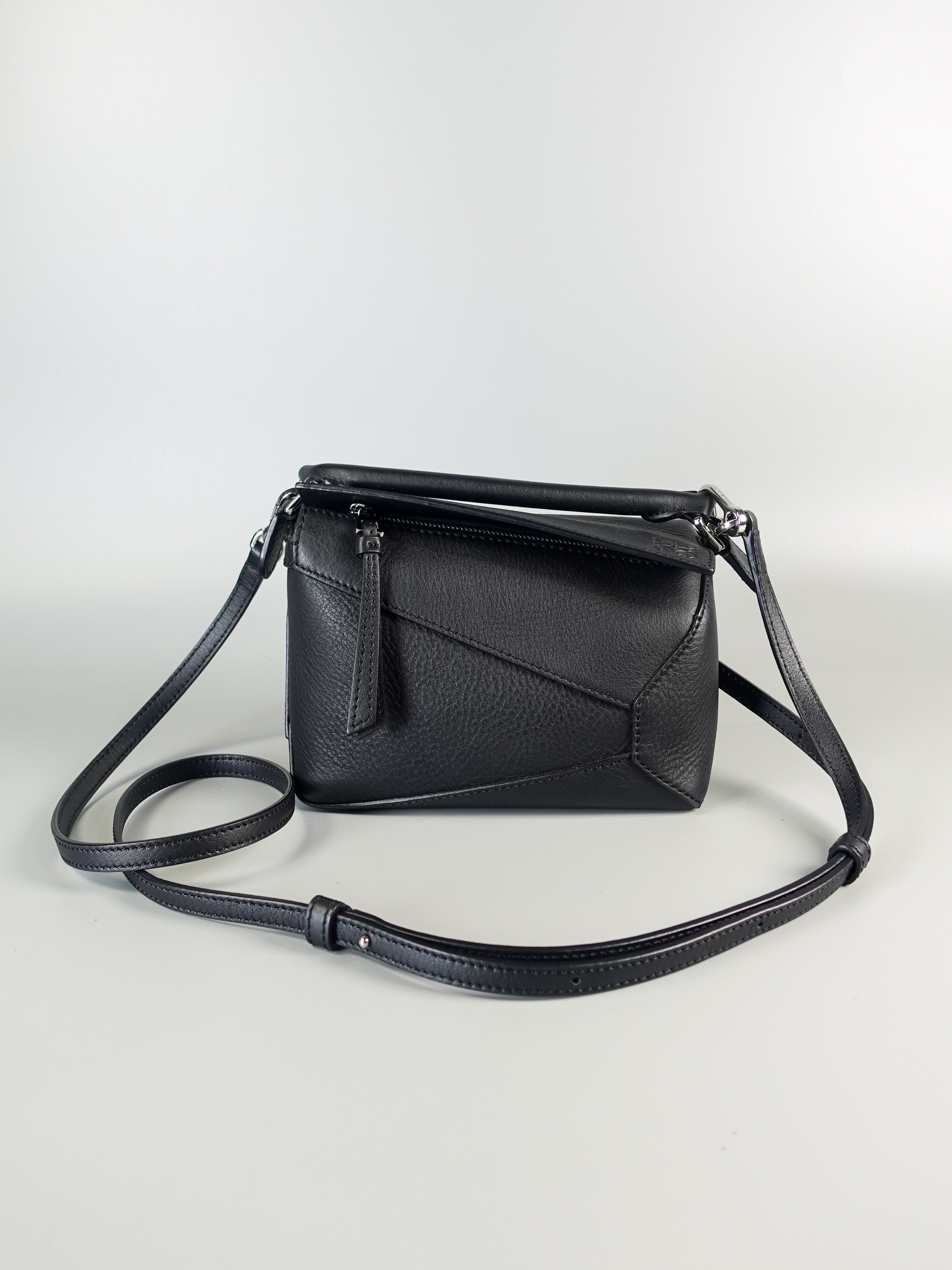 Mini Puzzle Edge Bag in Black Grained Calfskin | Purse Maison Luxury Bags Shop