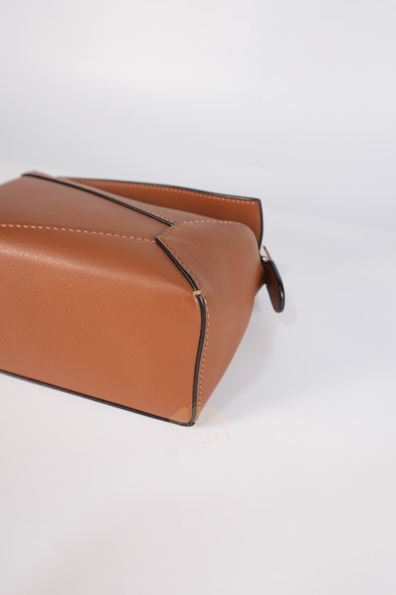 Mini Puzzle Edge Bag in Tan Calfskin Leather & Silver Hardware | Purse Maison Luxury Bags Shop