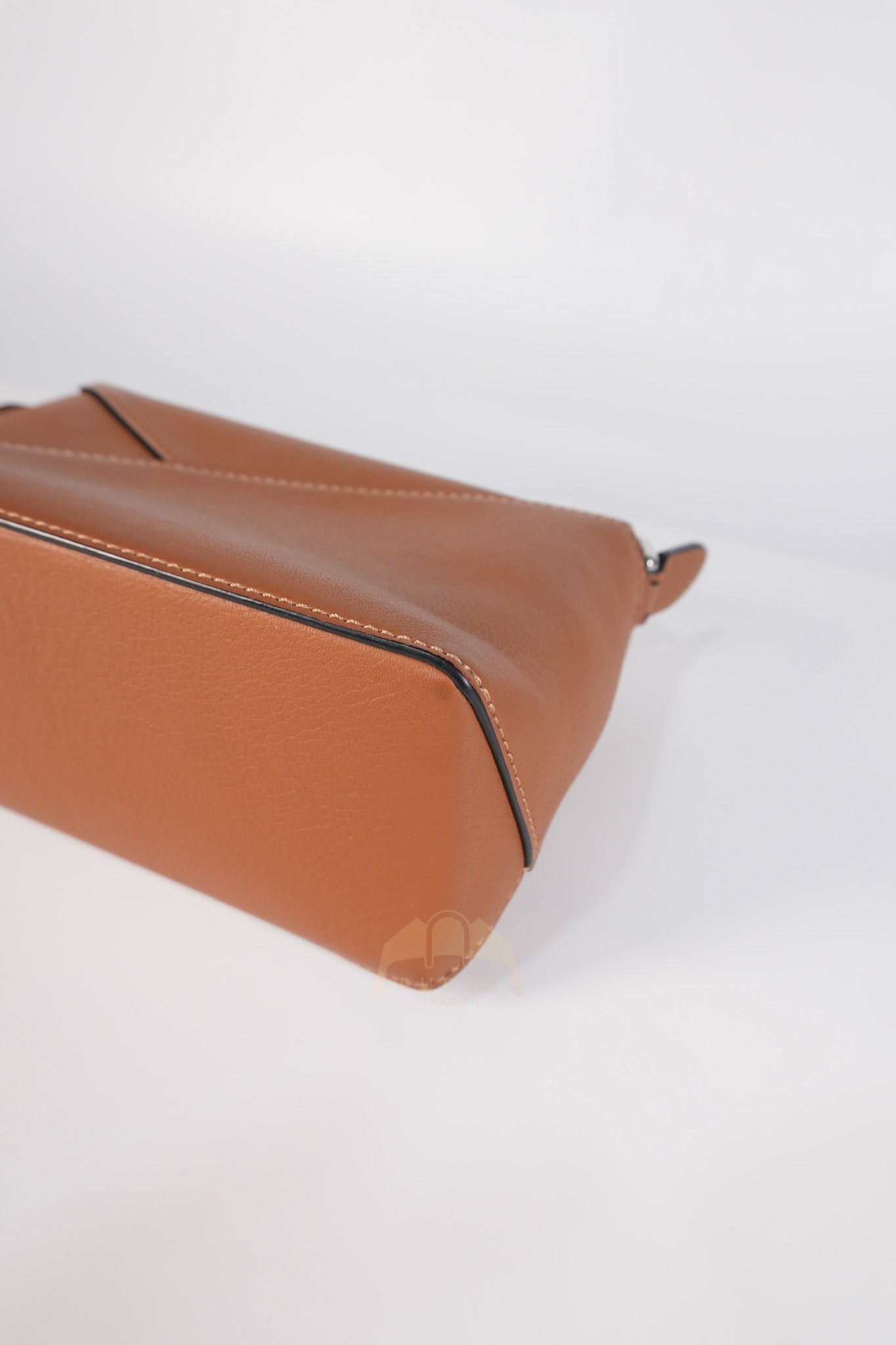 Mini Puzzle Edge Bag in Tan Calfskin Leather & Silver Hardware | Purse Maison Luxury Bags Shop