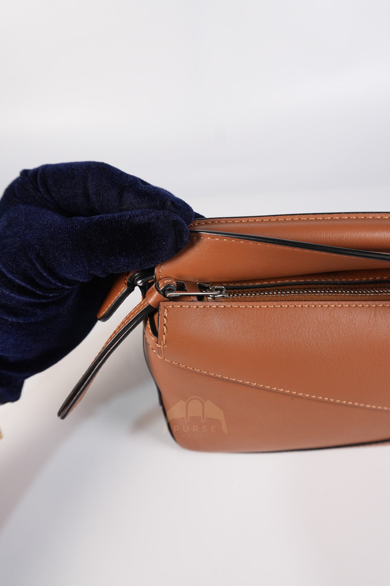 Mini Puzzle Edge Bag in Tan Calfskin Leather & Silver Hardware | Purse Maison Luxury Bags Shop