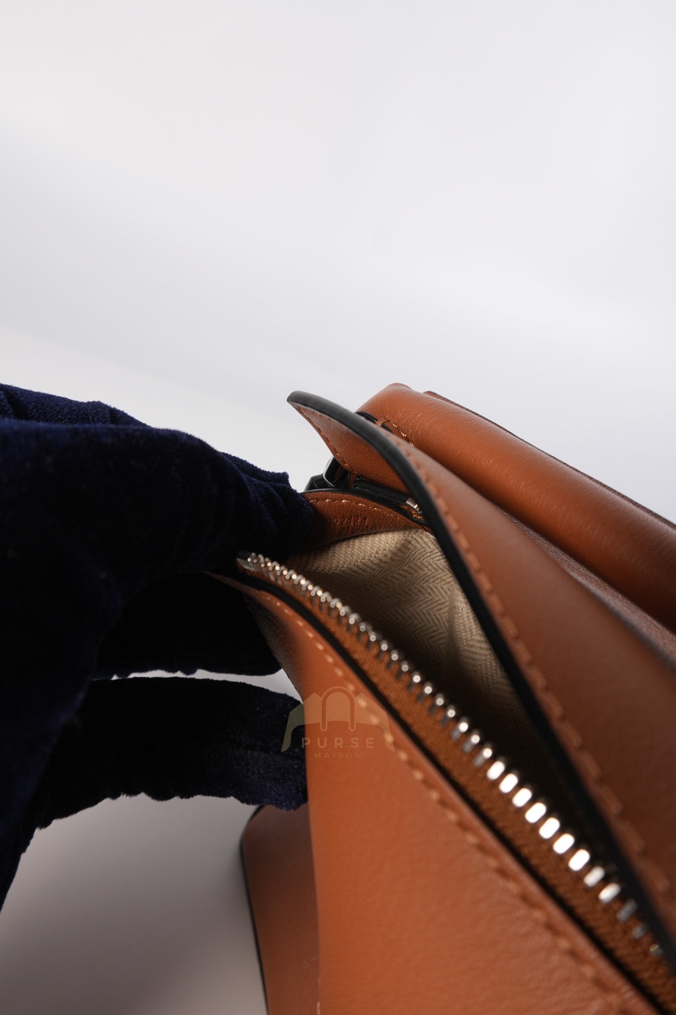 Mini Puzzle Edge Bag in Tan Calfskin Leather & Silver Hardware | Purse Maison Luxury Bags Shop