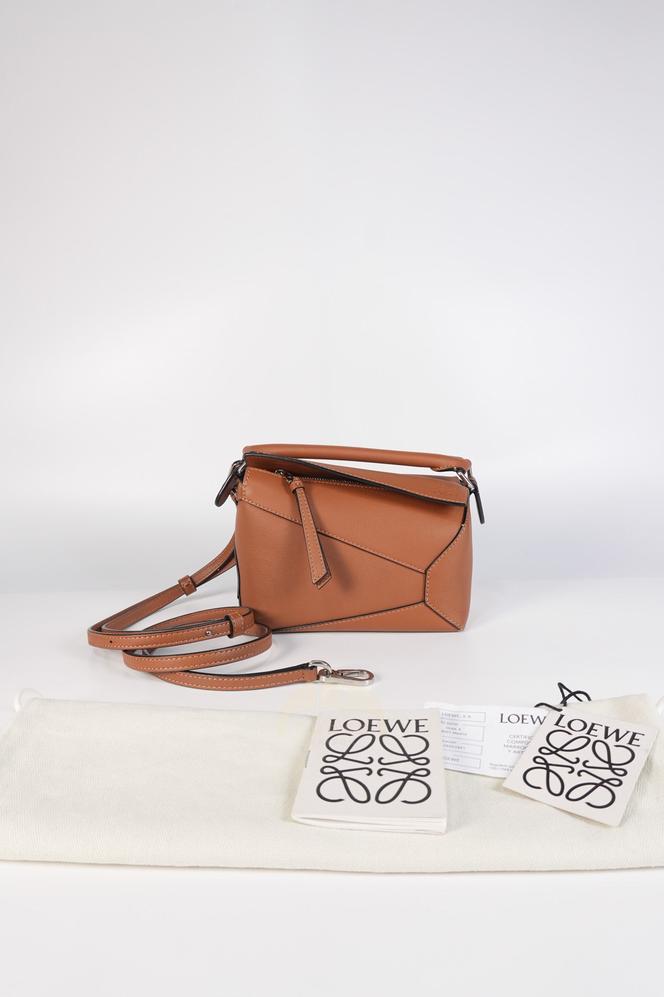 Mini Puzzle Edge Bag in Tan Calfskin Leather & Silver Hardware | Purse Maison Luxury Bags Shop