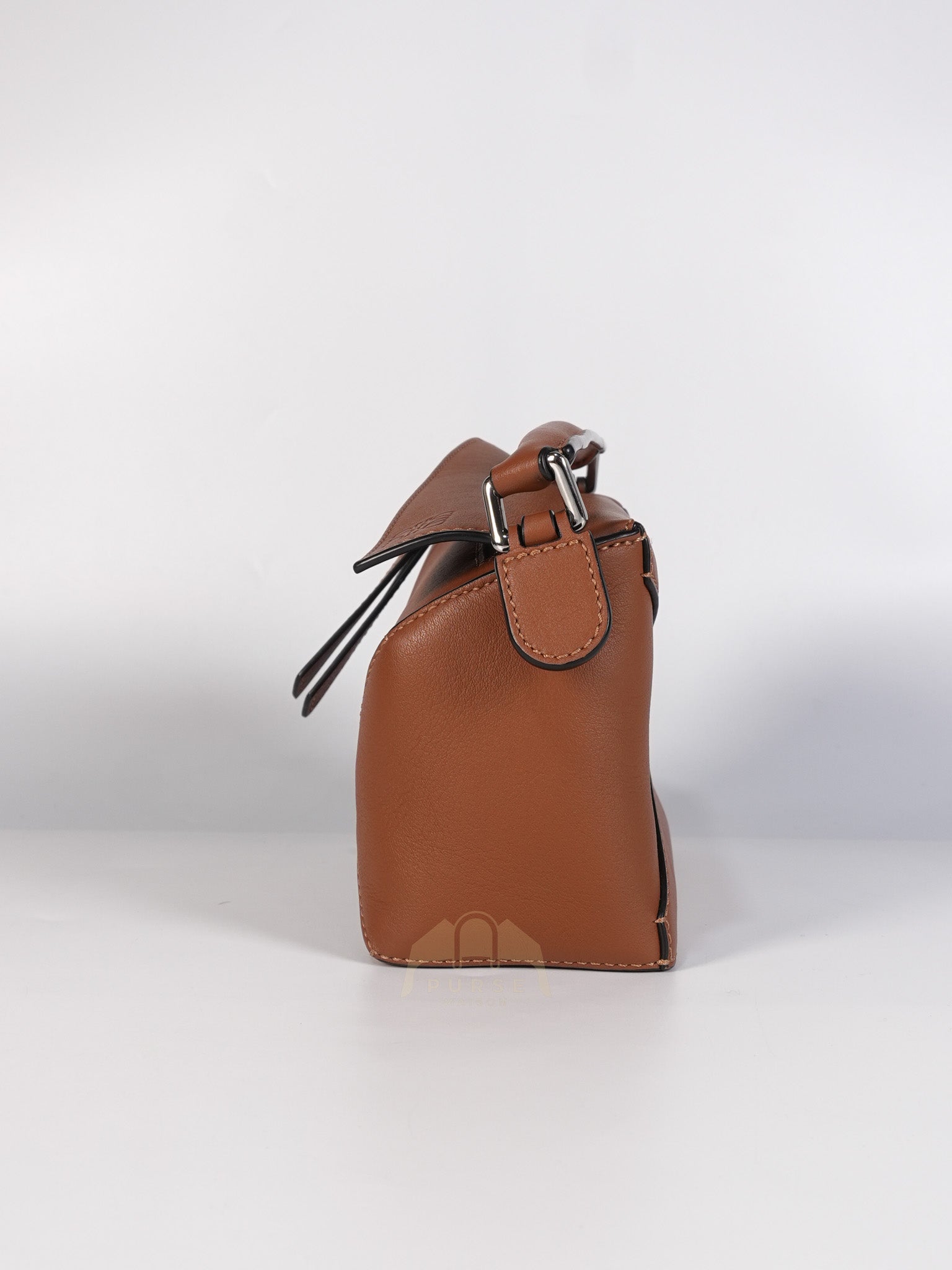 Mini Puzzle Edge Bag in Tan Calfskin Leather & Silver Hardware | Purse Maison Luxury Bags Shop