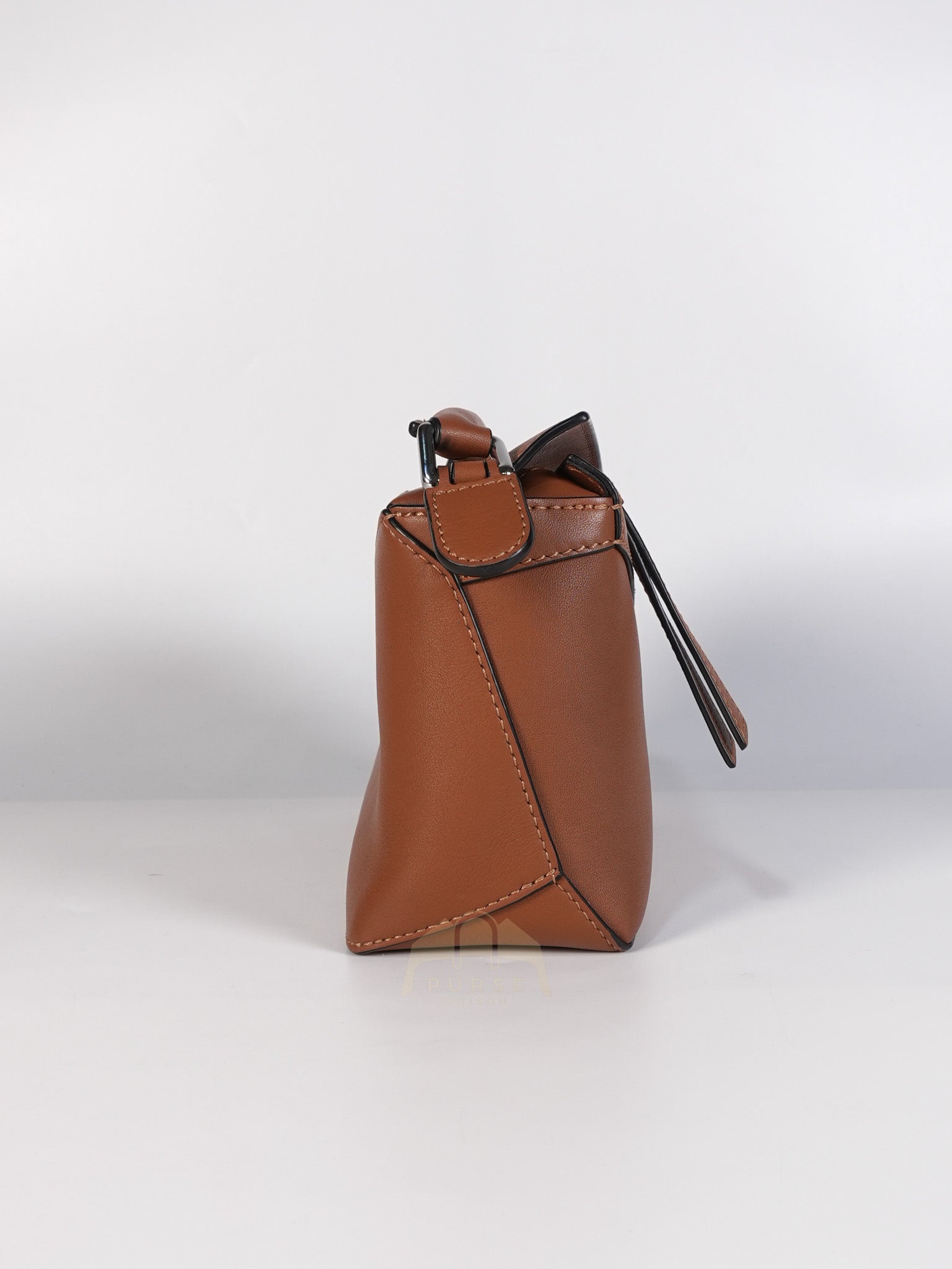 Mini Puzzle Edge Bag in Tan Calfskin Leather & Silver Hardware | Purse Maison Luxury Bags Shop
