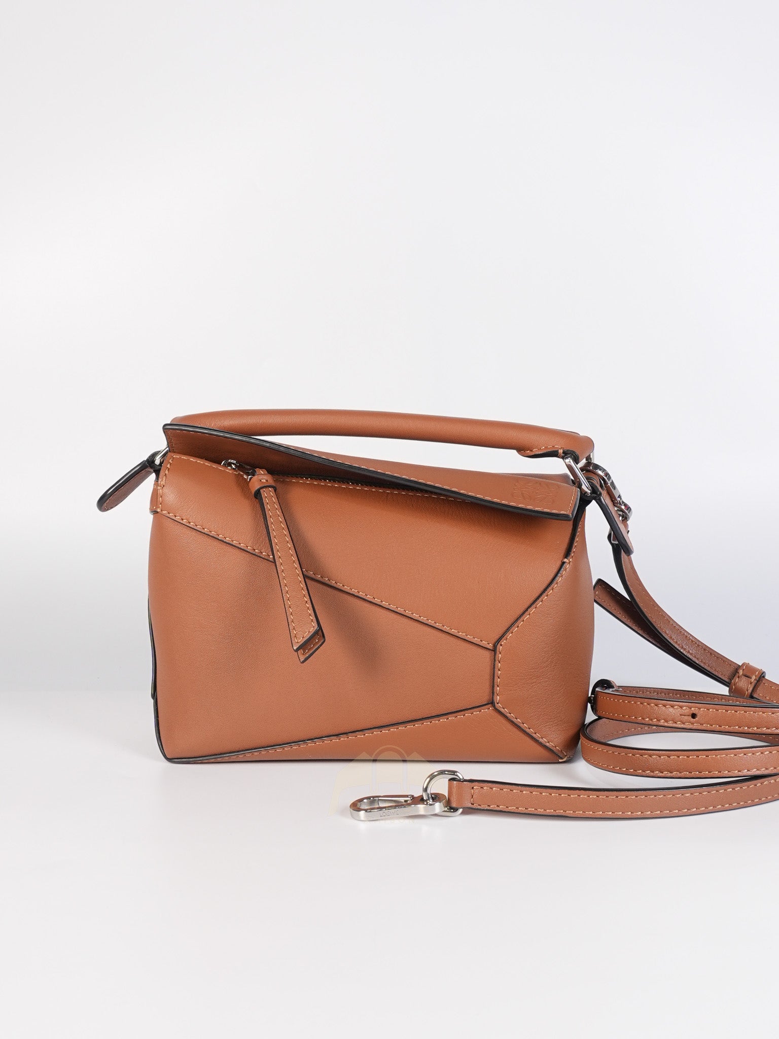 Mini Puzzle Edge Bag in Tan Calfskin Leather & Silver Hardware | Purse Maison Luxury Bags Shop