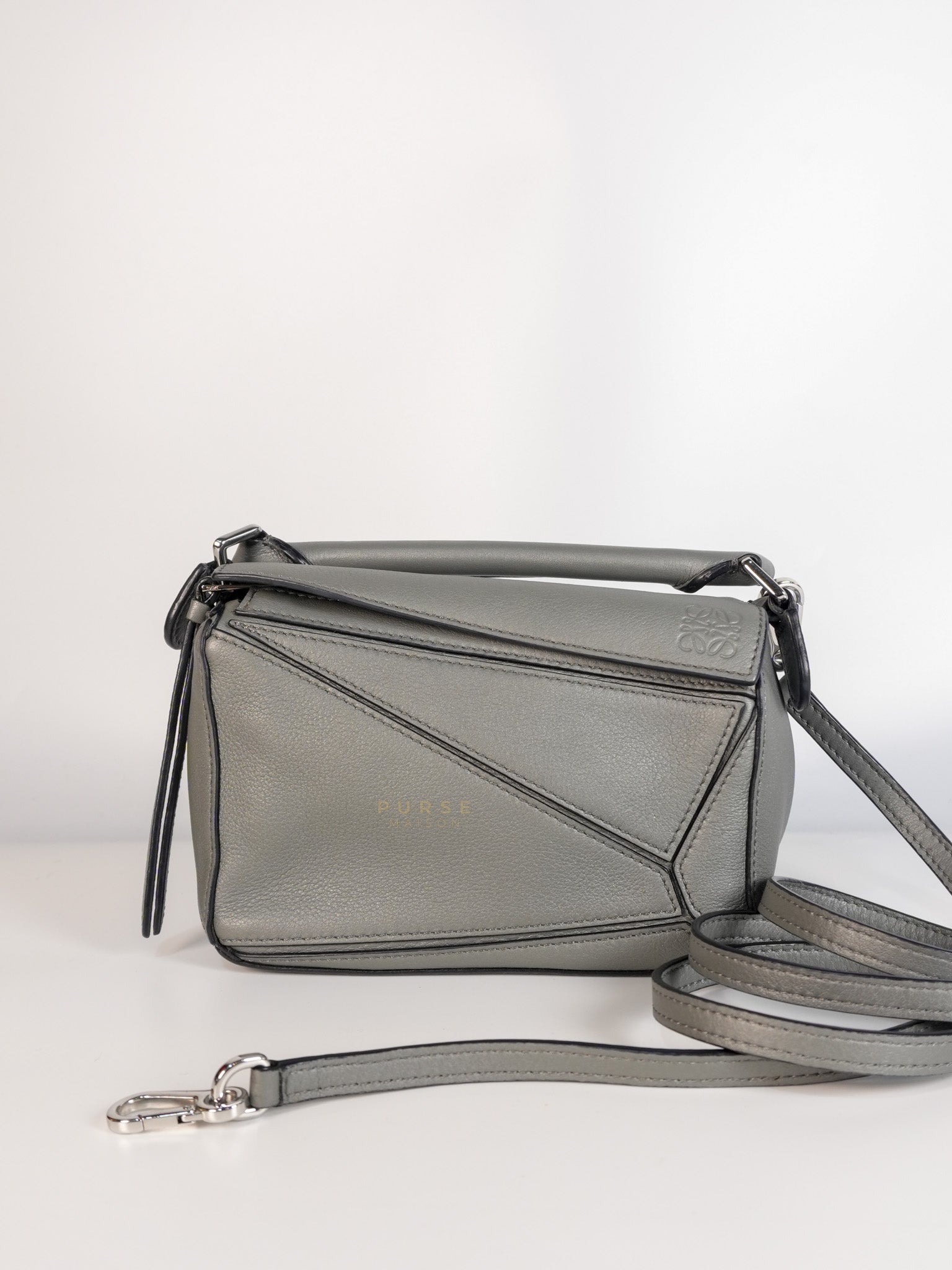 Mini Puzzle in Grey Calfskin Leather | Purse Maison Luxury Bags Shop