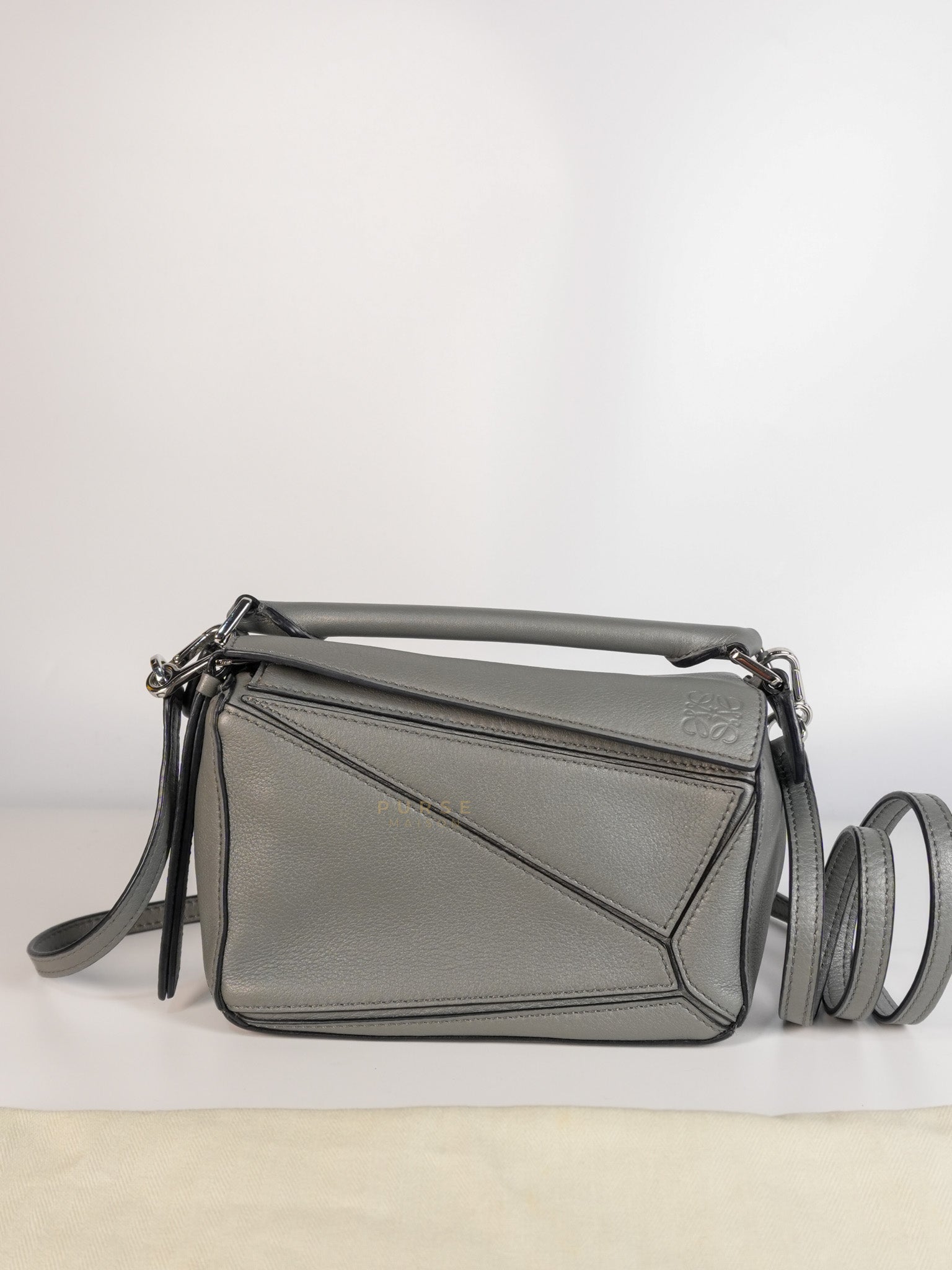 Mini Puzzle in Grey Calfskin Leather | Purse Maison Luxury Bags Shop