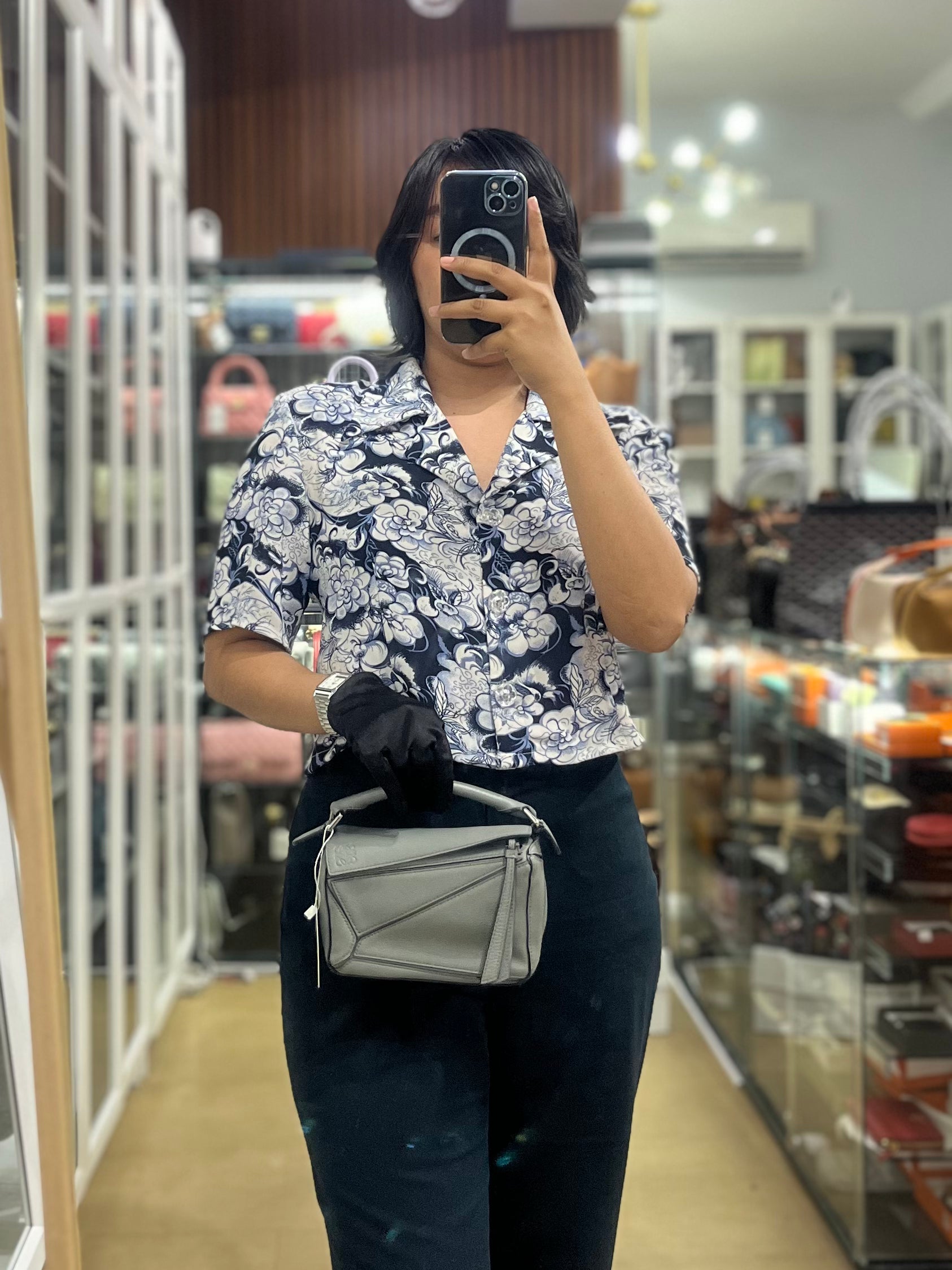 Mini Puzzle in Grey Calfskin Leather | Purse Maison Luxury Bags Shop