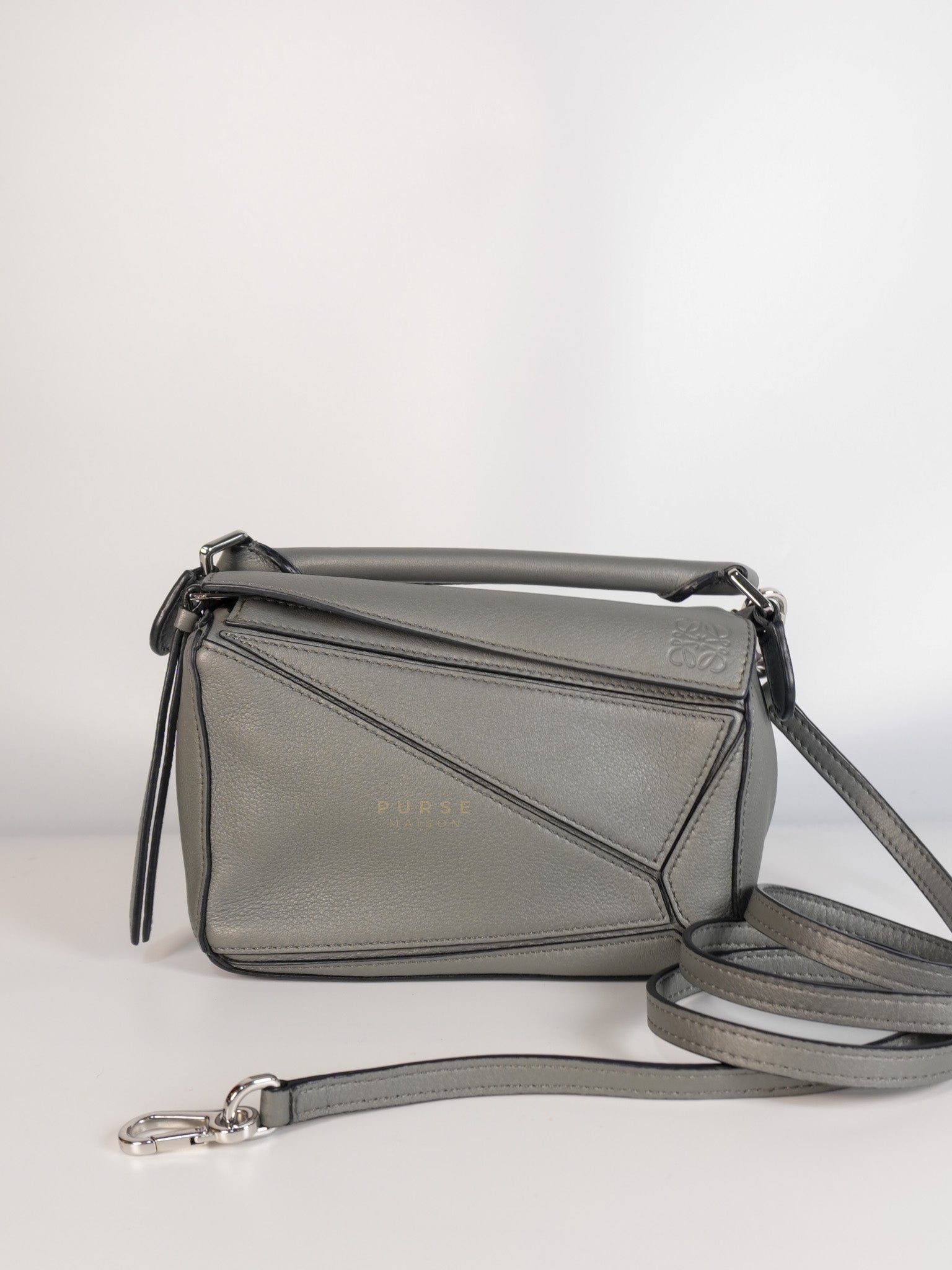 Mini Puzzle in Grey Calfskin Leather | Purse Maison Luxury Bags Shop