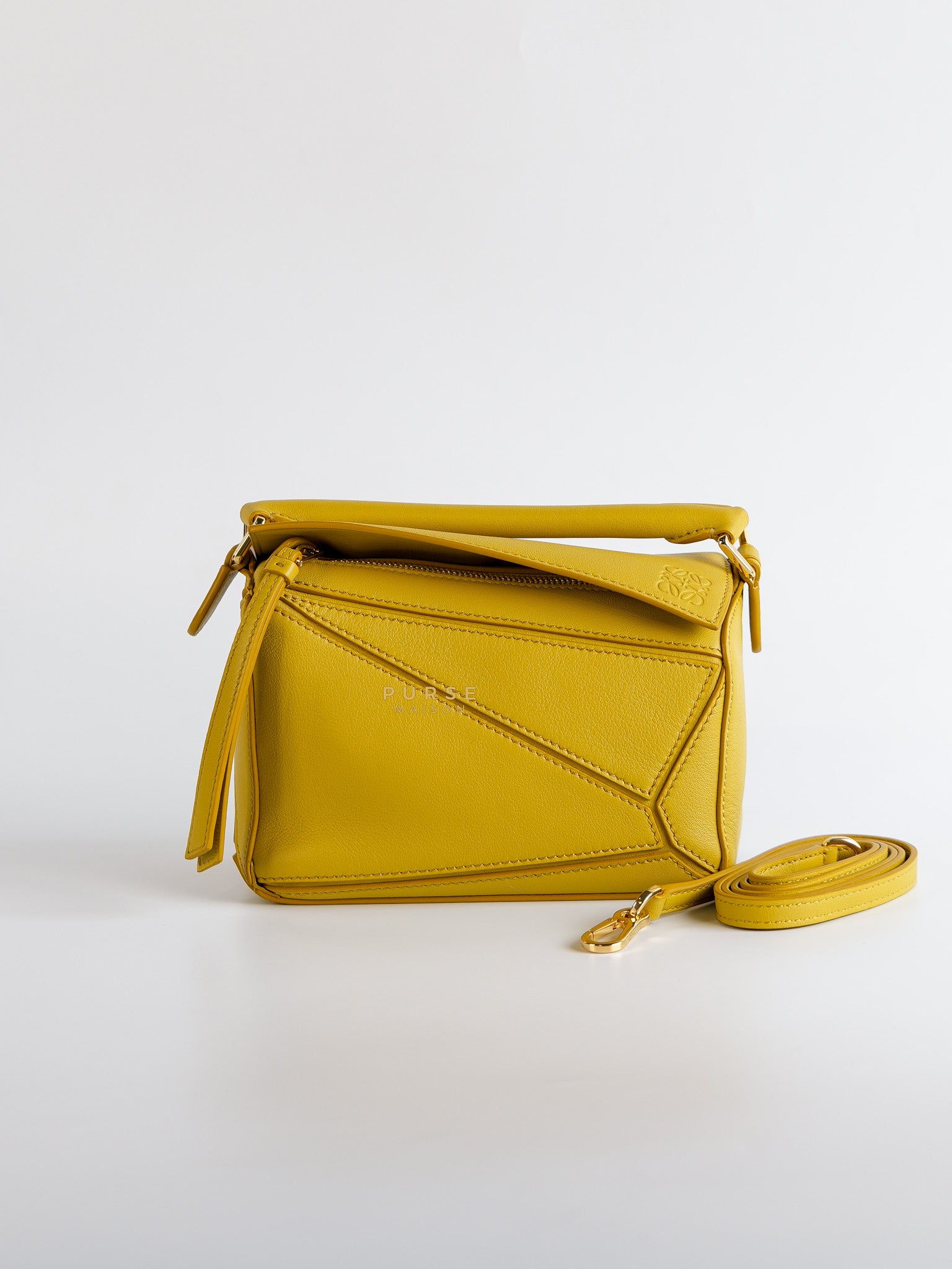 Mini Puzzle Top Handle Leather Bag in Lime | Purse Maison Luxury Bags Shop