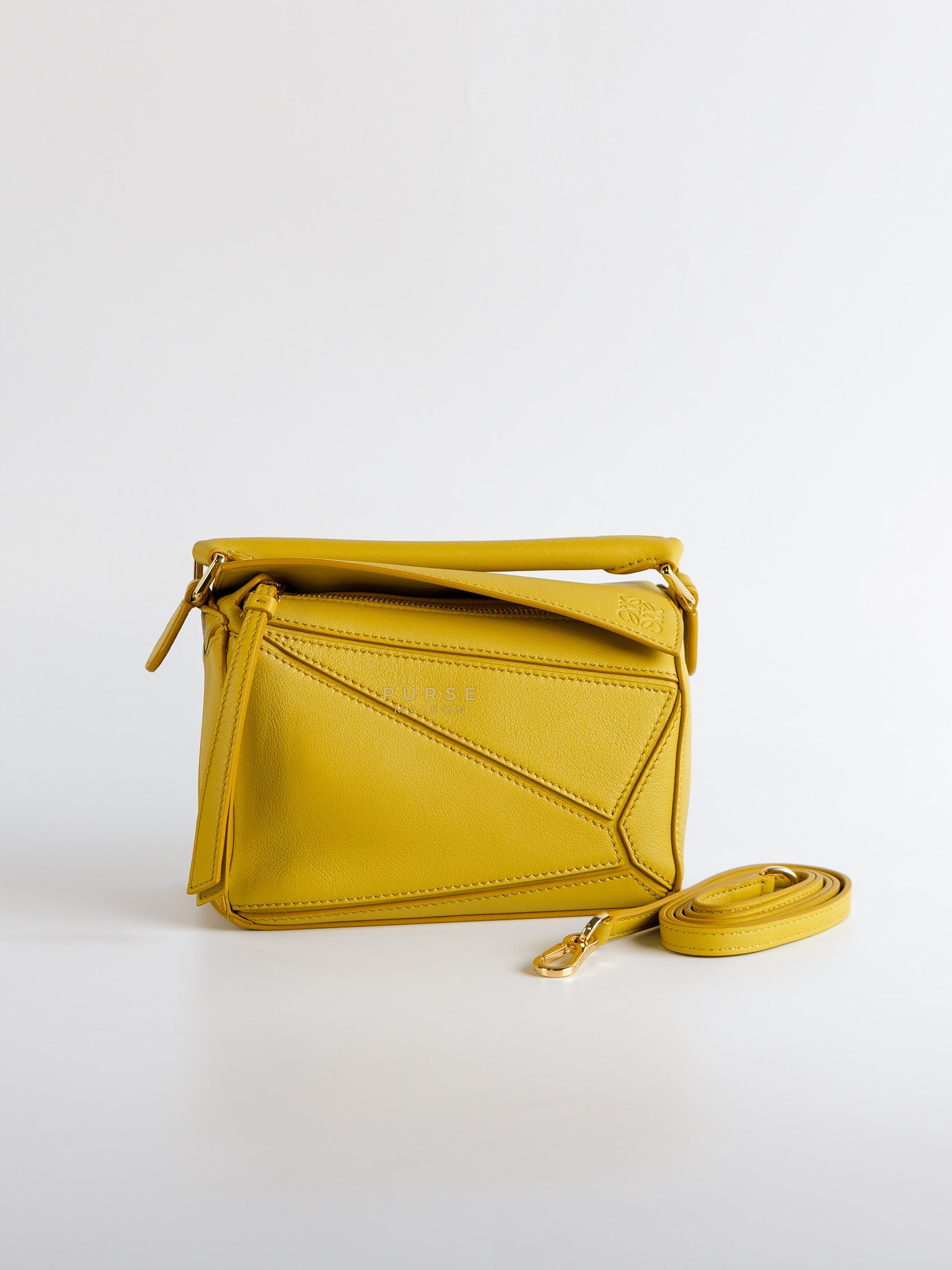 Mini Puzzle Top Handle Leather Bag in Lime | Purse Maison Luxury Bags Shop