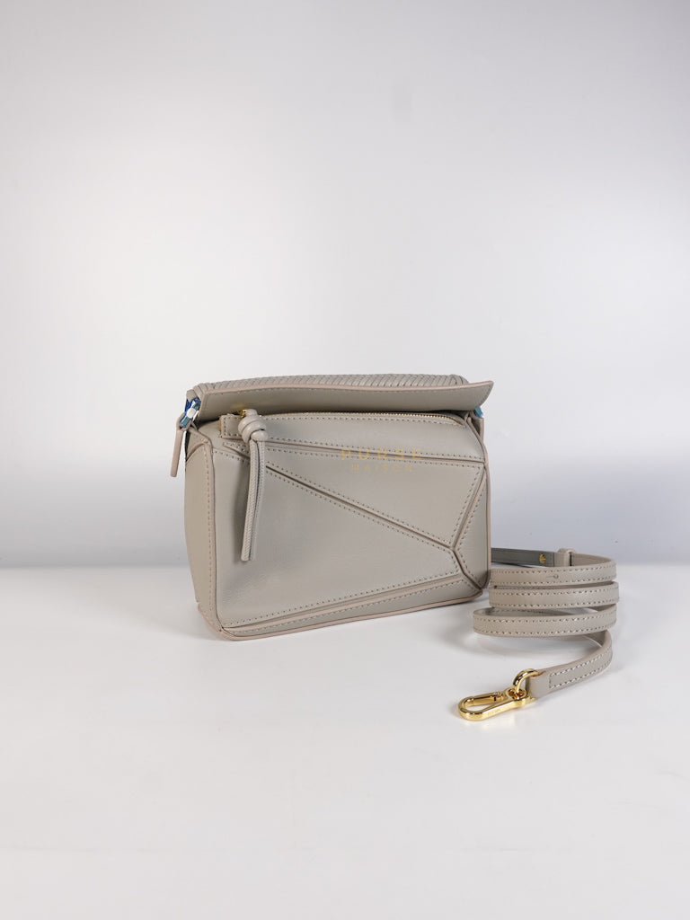 Mini Puzzle Woven Handle in Gray Calfskin Leather | Purse Maison Luxury Bags Shop