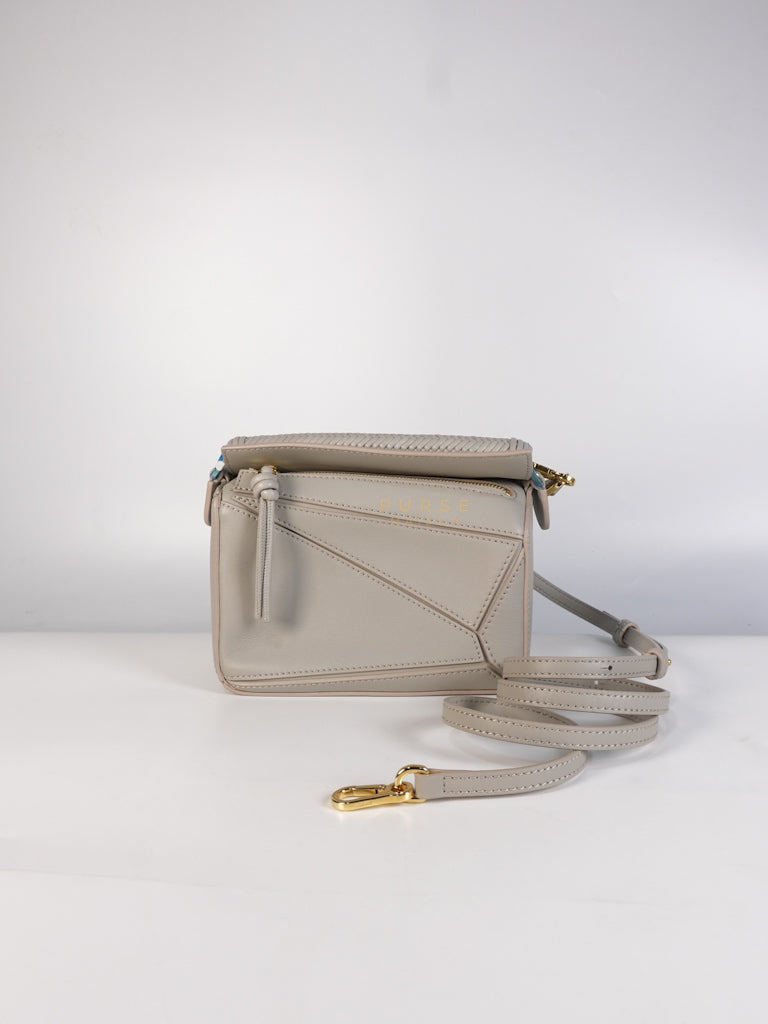 Mini Puzzle Woven Handle in Gray Calfskin Leather | Purse Maison Luxury Bags Shop