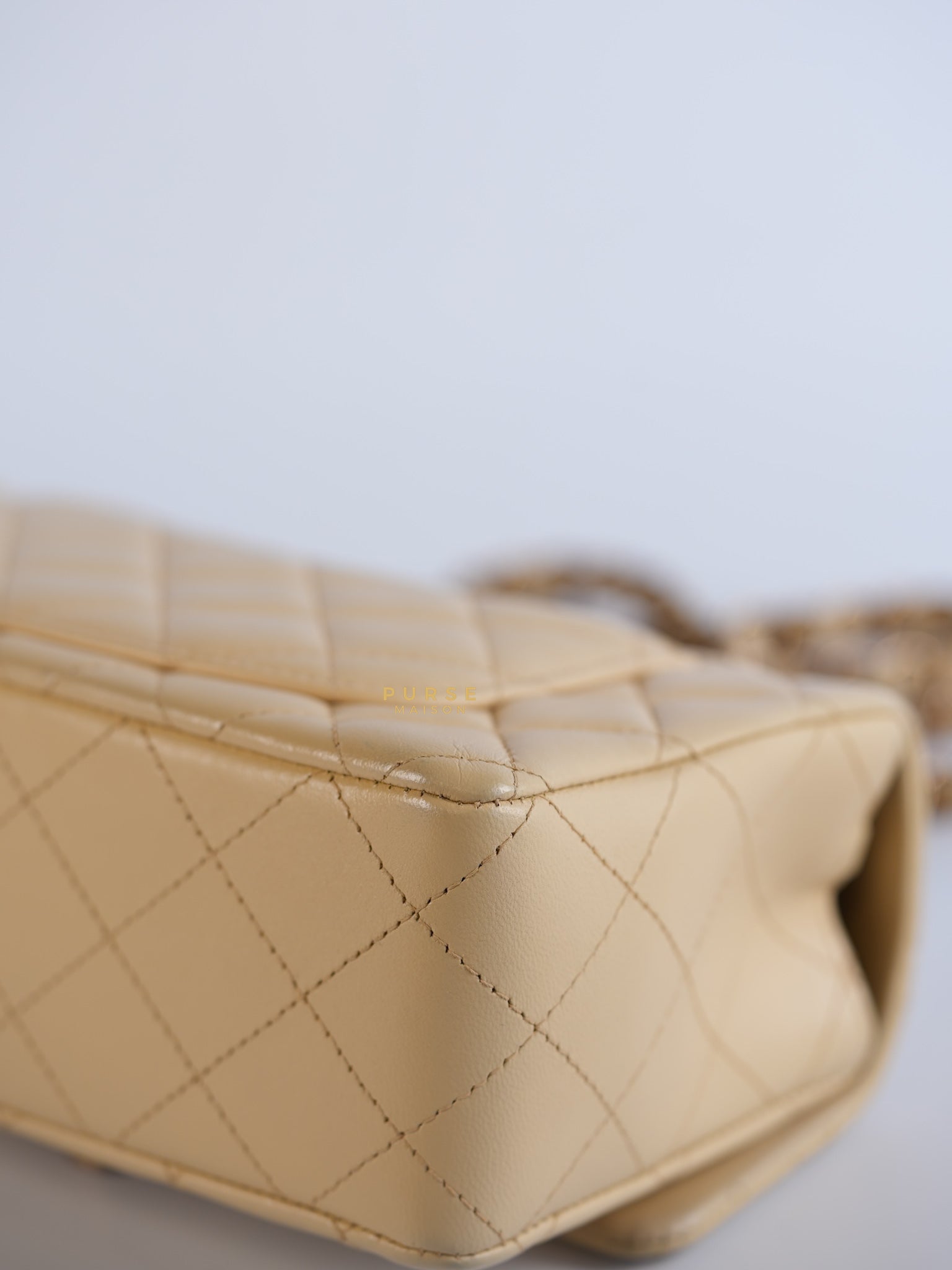 Mini Rectangle Beige Clair in Quilted Lambskin and Rose Gold Hardware (Microchip) | Purse Maison Luxury Bags Shop