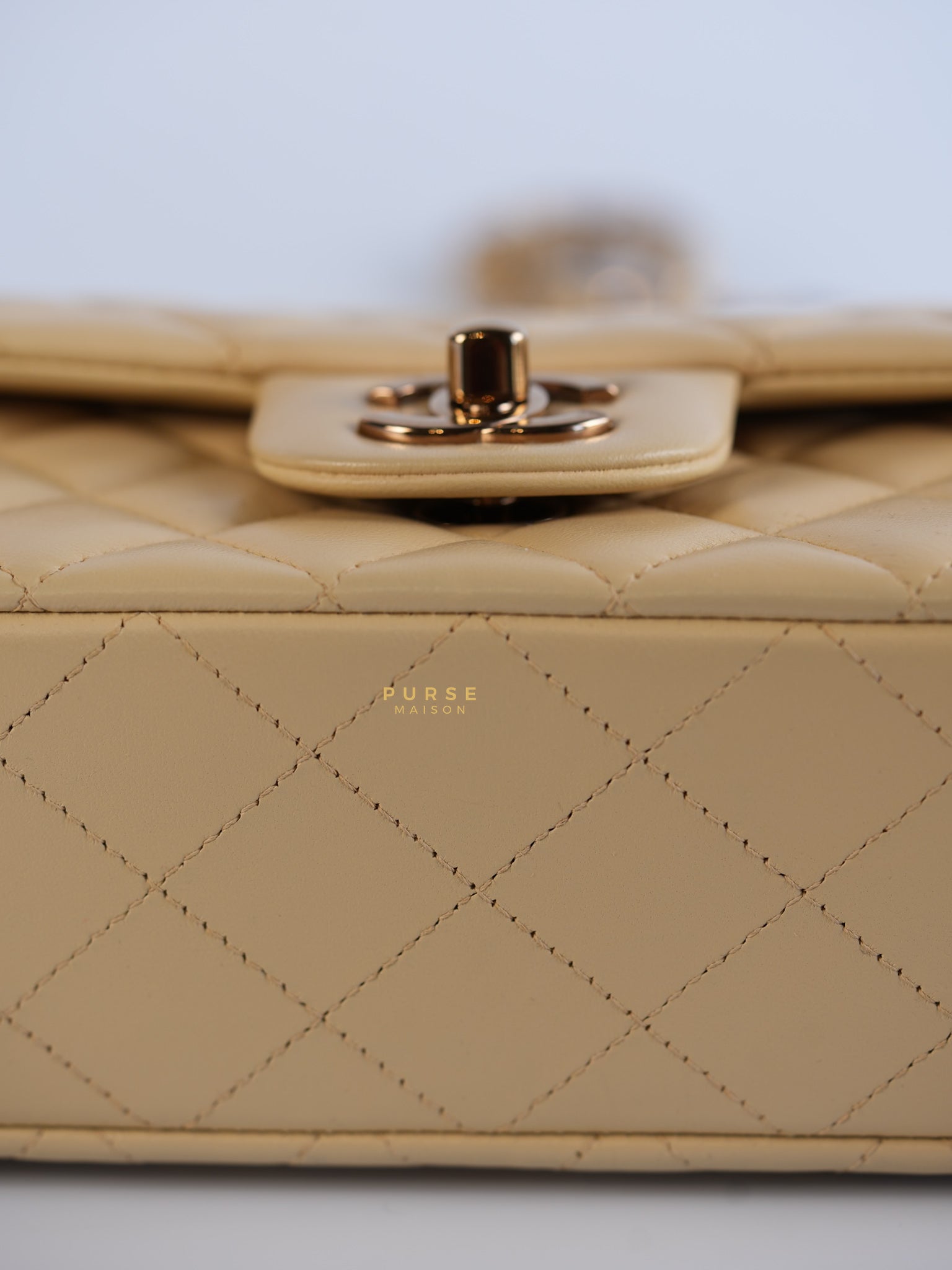 Mini Rectangle Beige Clair in Quilted Lambskin and Rose Gold Hardware (Microchip) | Purse Maison Luxury Bags Shop