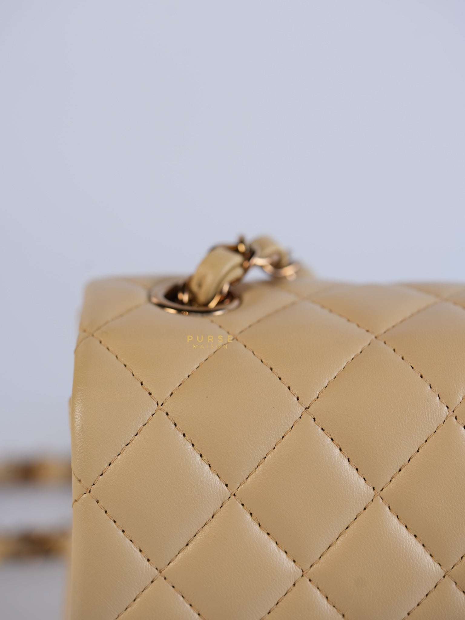 Mini Rectangle Beige Clair in Quilted Lambskin and Rose Gold Hardware (Microchip) | Purse Maison Luxury Bags Shop