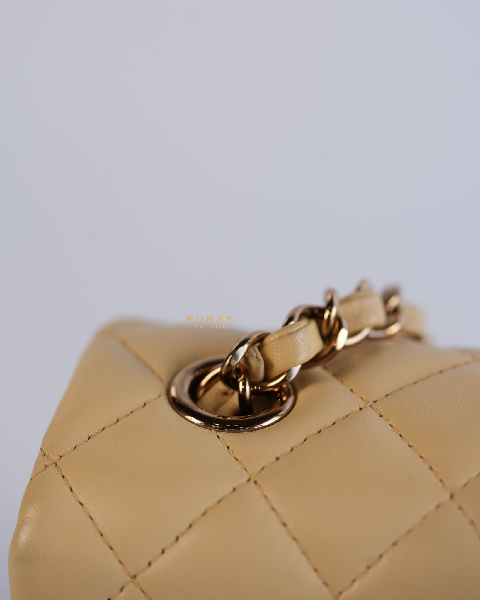 Mini Rectangle Beige Clair in Quilted Lambskin and Rose Gold Hardware (Microchip) | Purse Maison Luxury Bags Shop