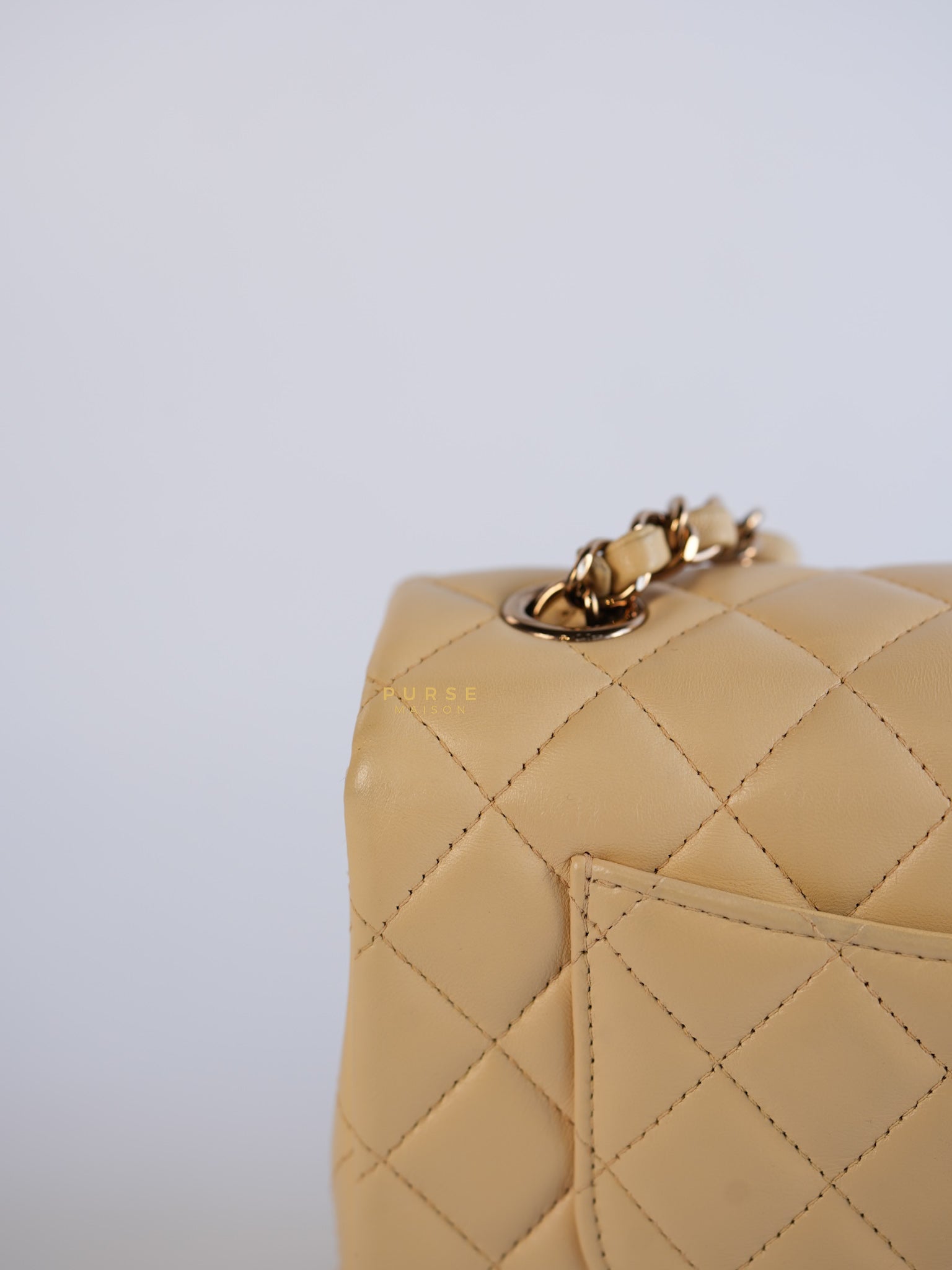 Mini Rectangle Beige Clair in Quilted Lambskin and Rose Gold Hardware (Microchip) | Purse Maison Luxury Bags Shop