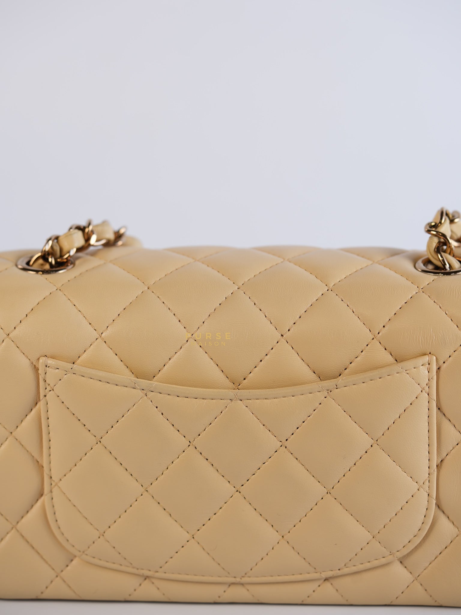 Mini Rectangle Beige Clair in Quilted Lambskin and Rose Gold Hardware (Microchip) | Purse Maison Luxury Bags Shop