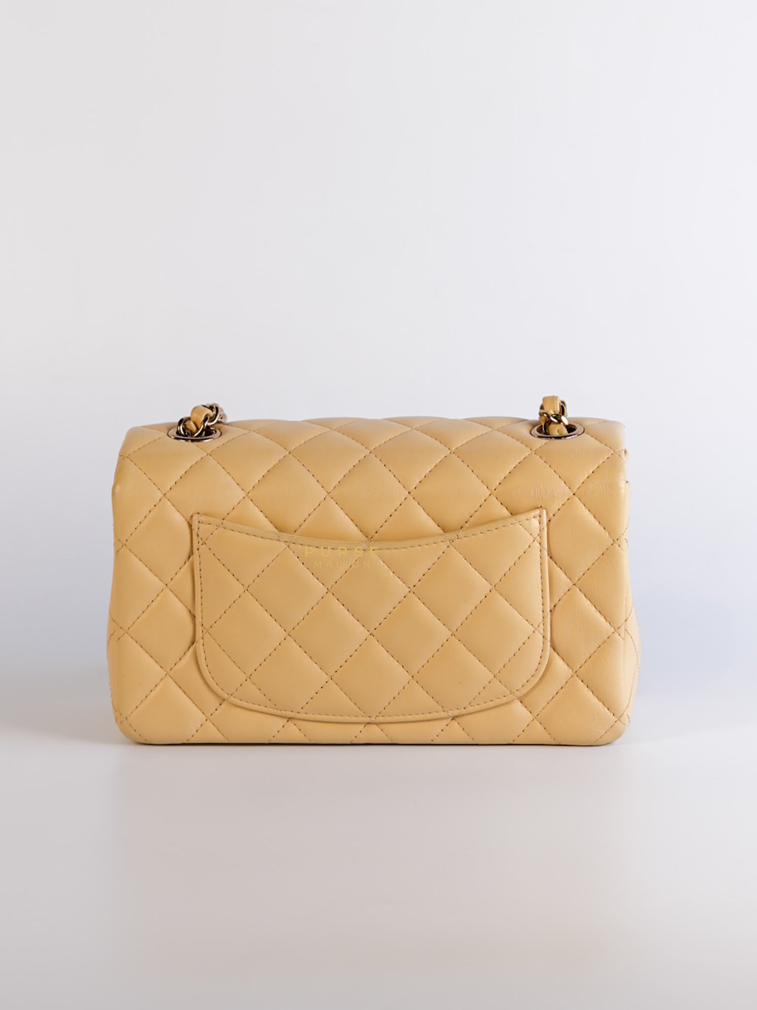 Mini Rectangle Beige Clair in Quilted Lambskin and Rose Gold Hardware (Microchip) | Purse Maison Luxury Bags Shop