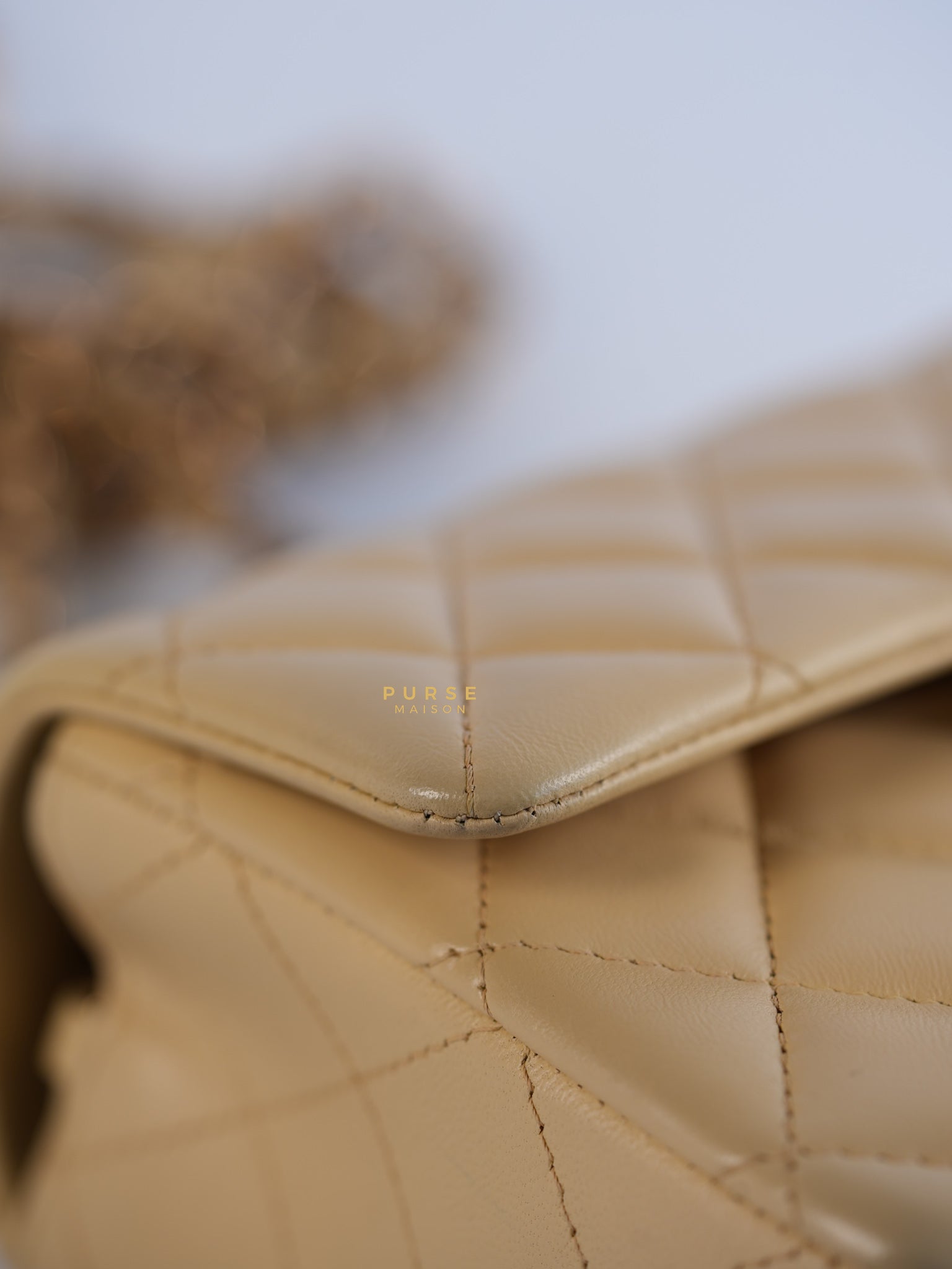 Mini Rectangle Beige Clair in Quilted Lambskin and Rose Gold Hardware (Microchip) | Purse Maison Luxury Bags Shop