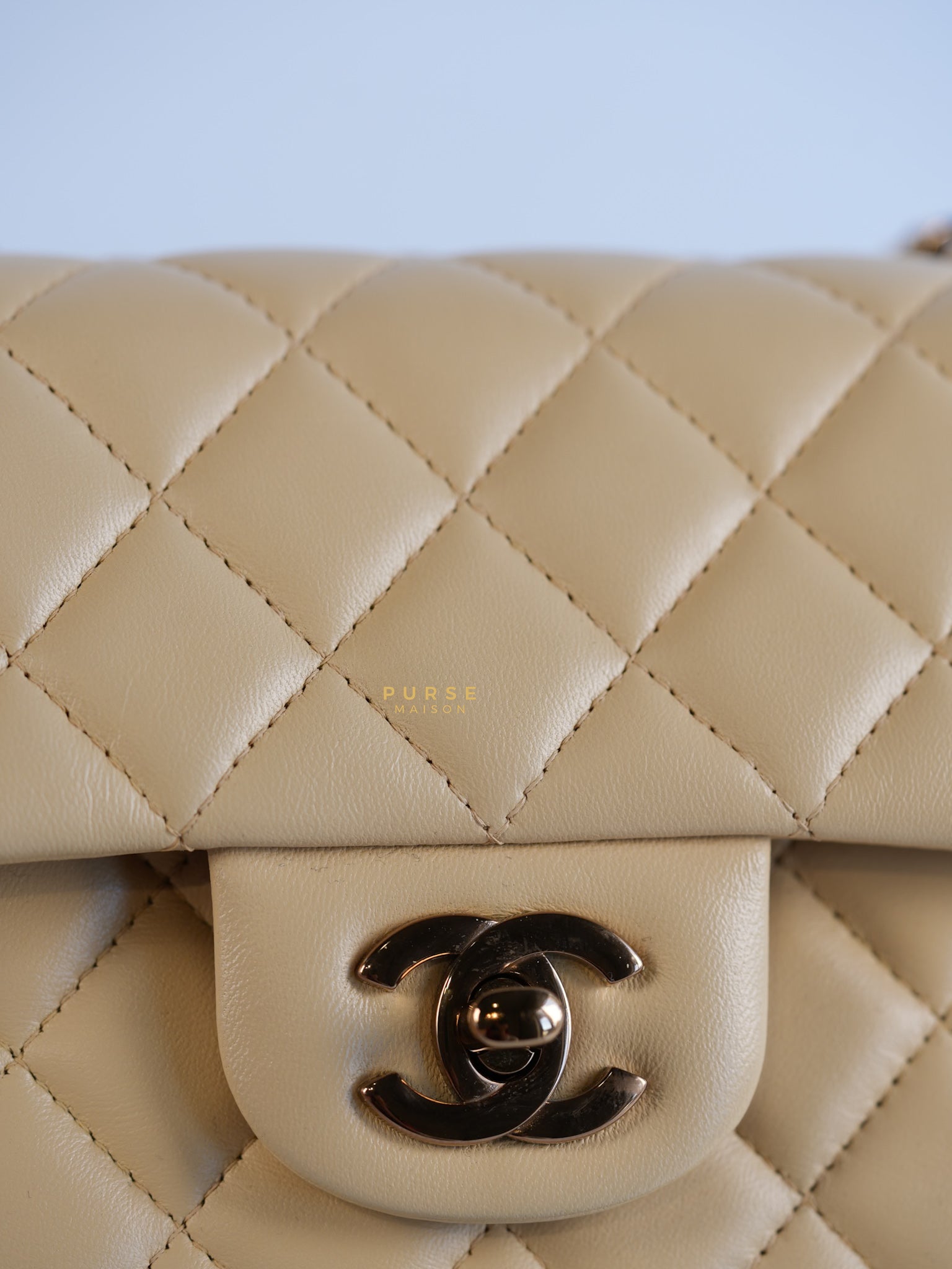 Mini Rectangle Beige Clair in Quilted Lambskin and Rose Gold Hardware (Microchip) | Purse Maison Luxury Bags Shop