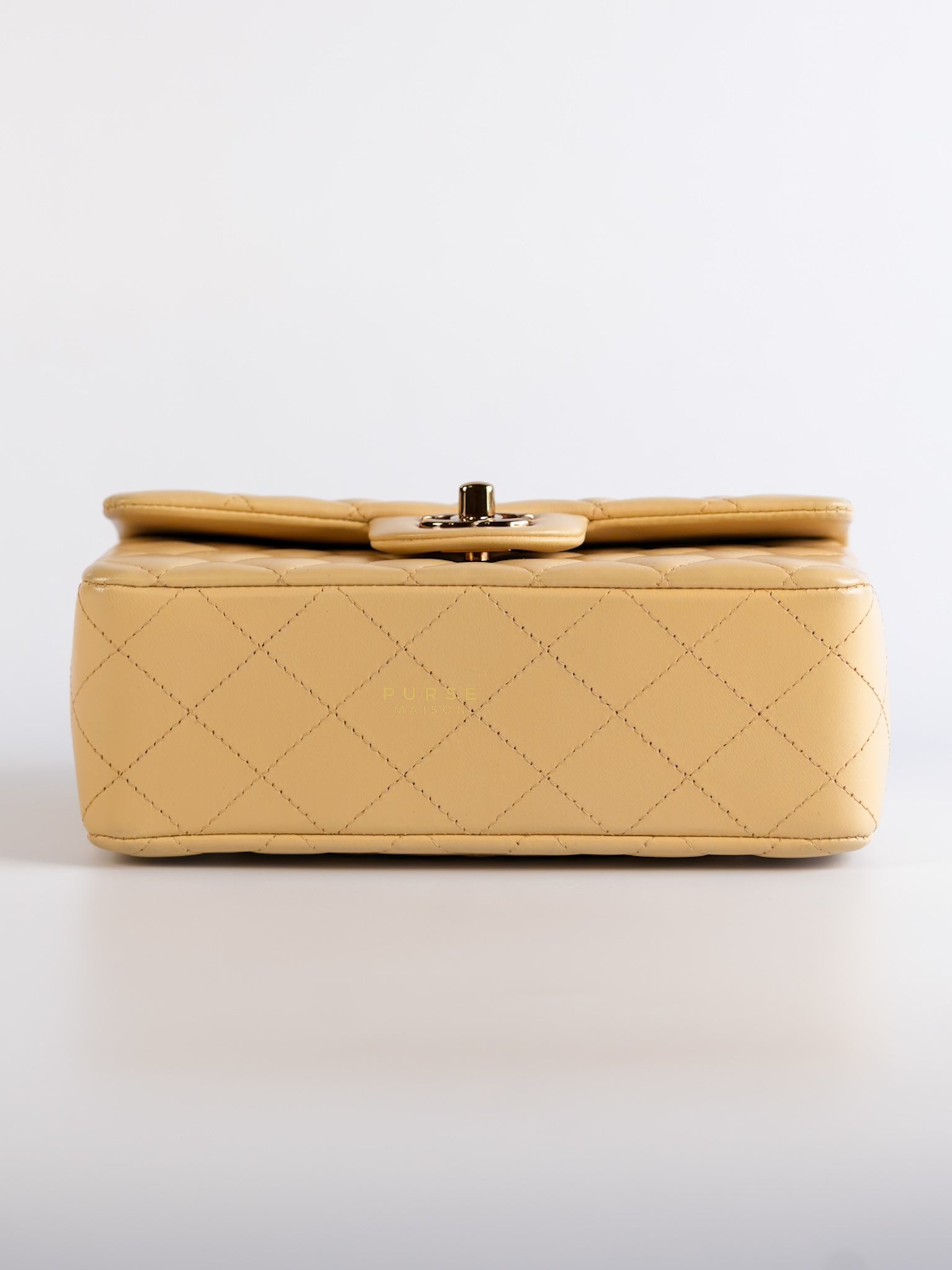 Mini Rectangle Beige Clair in Quilted Lambskin and Rose Gold Hardware (Microchip) | Purse Maison Luxury Bags Shop