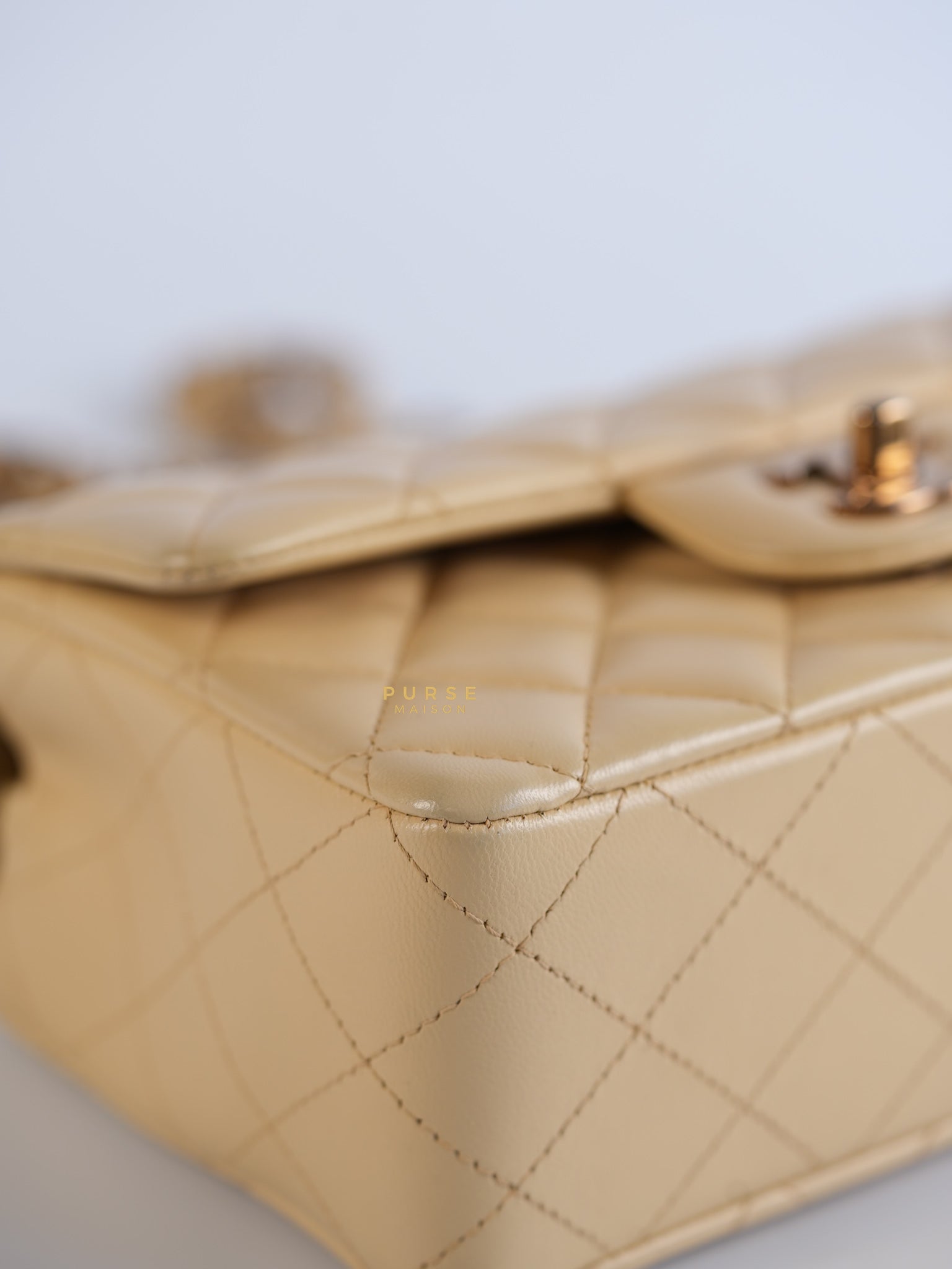 Mini Rectangle Beige Clair in Quilted Lambskin and Rose Gold Hardware (Microchip) | Purse Maison Luxury Bags Shop