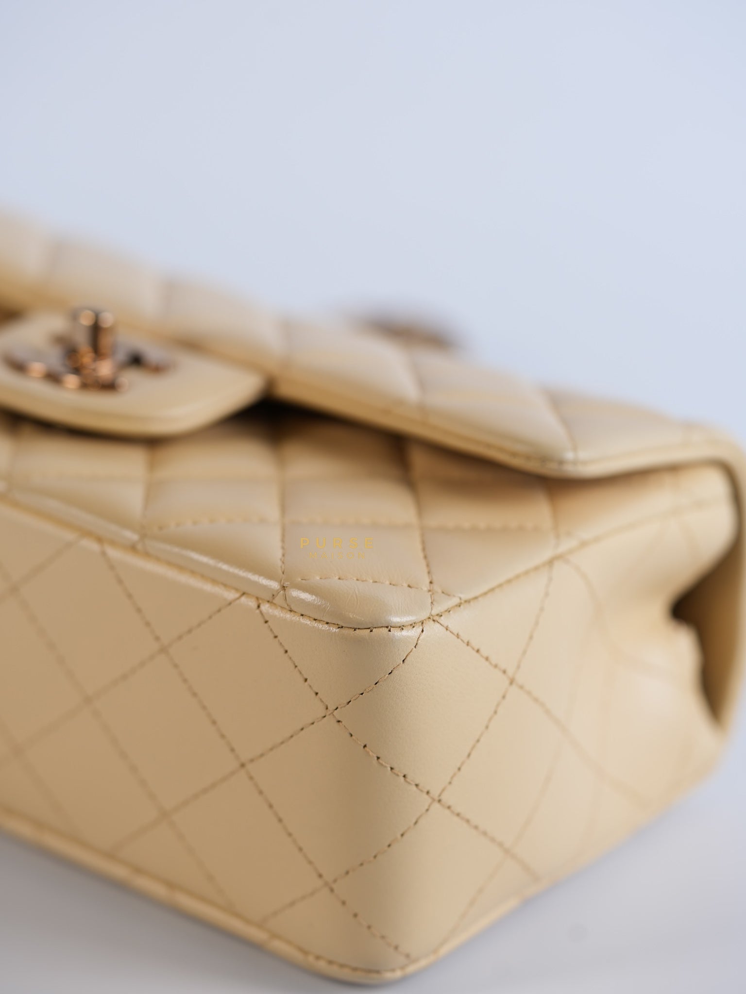 Mini Rectangle Beige Clair in Quilted Lambskin and Rose Gold Hardware (Microchip) | Purse Maison Luxury Bags Shop