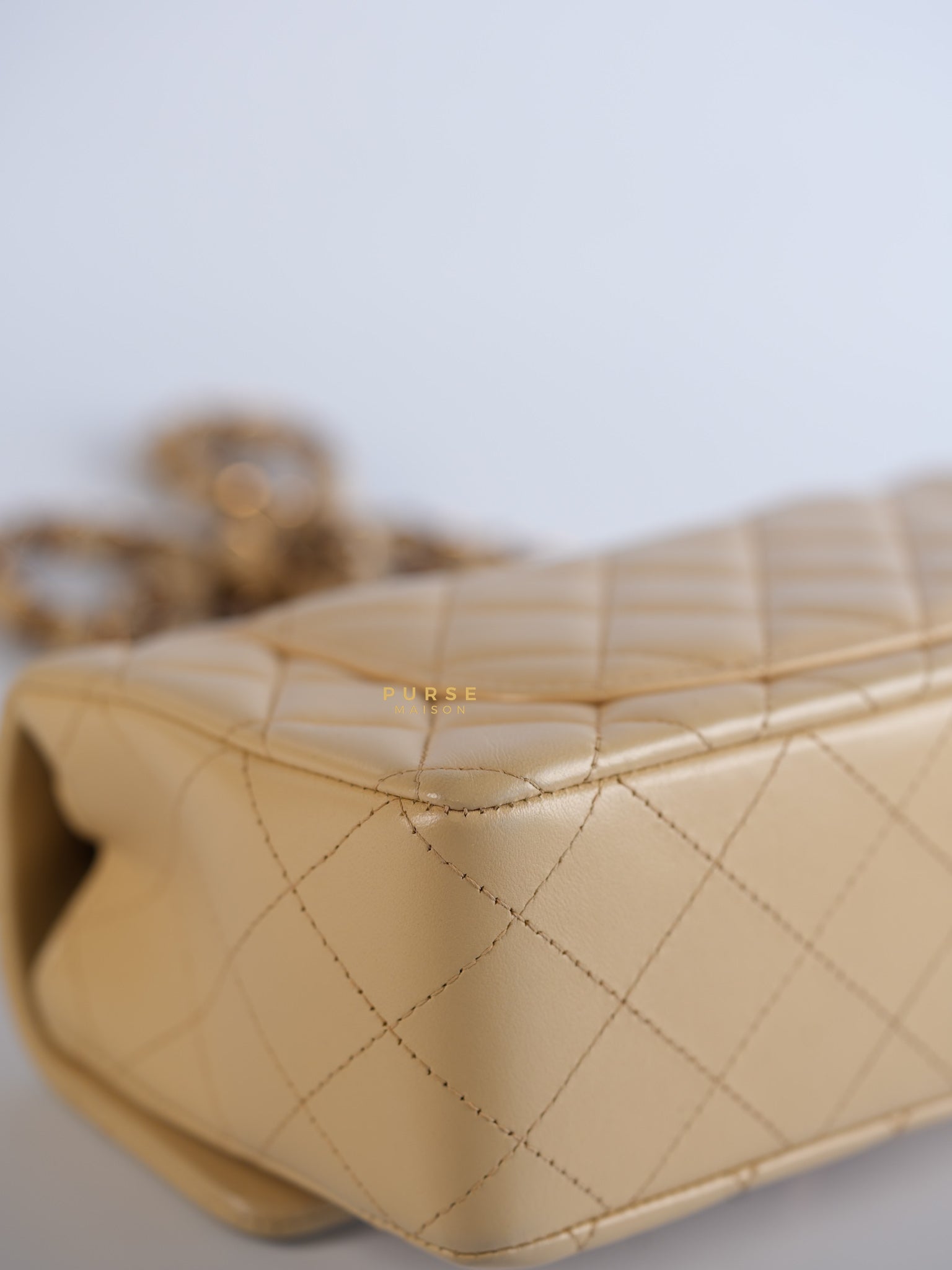 Mini Rectangle Beige Clair in Quilted Lambskin and Rose Gold Hardware (Microchip) | Purse Maison Luxury Bags Shop